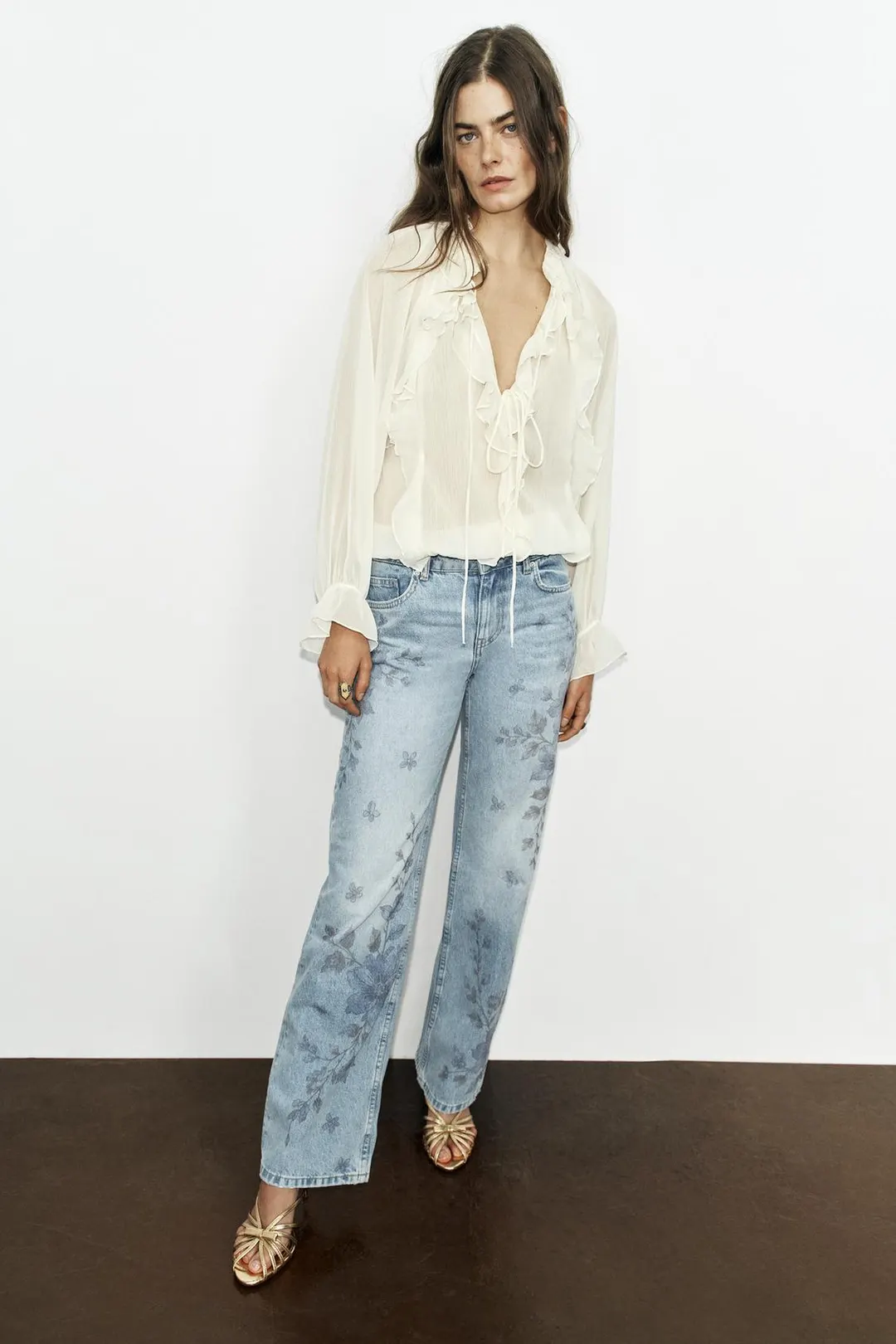 Джинсы Z1975 прямого кроя с цветочным принтом и средней посадкой, Zara