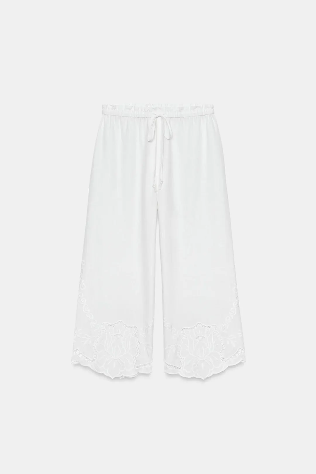 Брюки из смесового льна с вышивкой ZW Collection, Zara