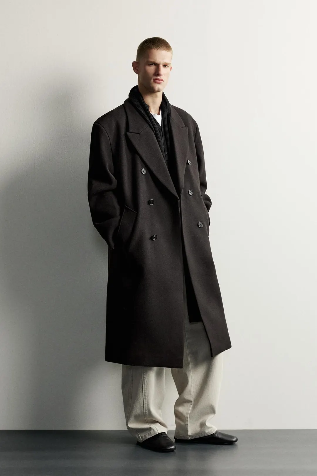 Двубортное пальто из смесовой шерсти, Zara