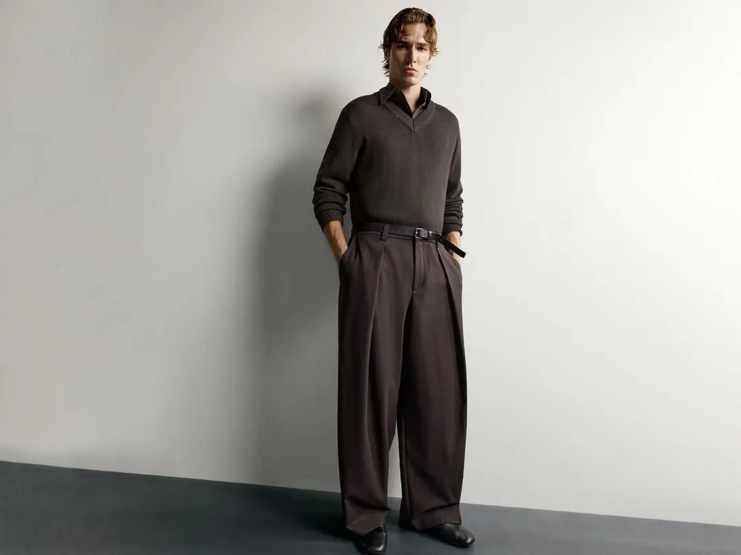 Брюки широкого кроя с встречной складкой, Zara