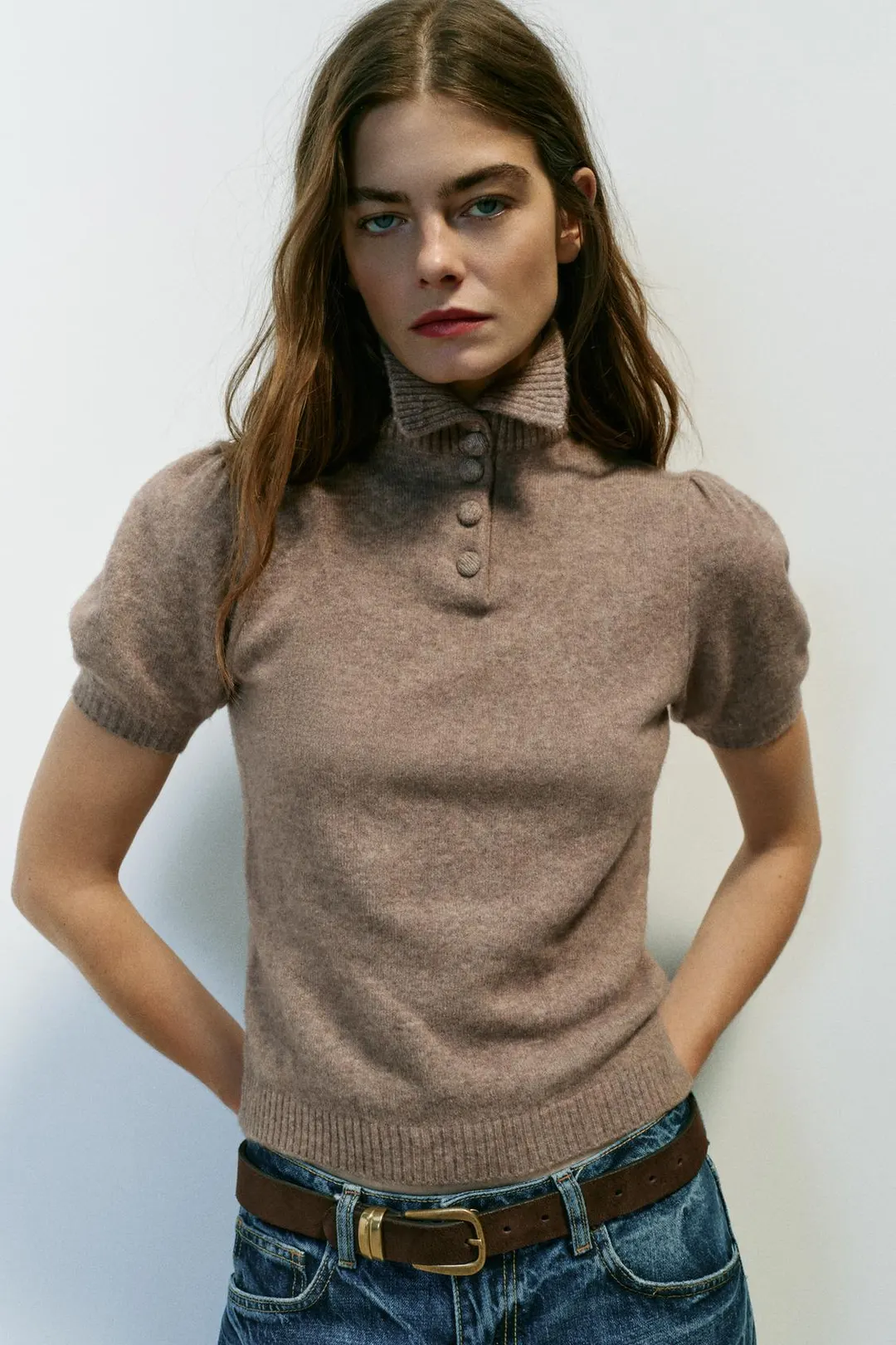 Вязаный свитер с короткими рукавами, Zara