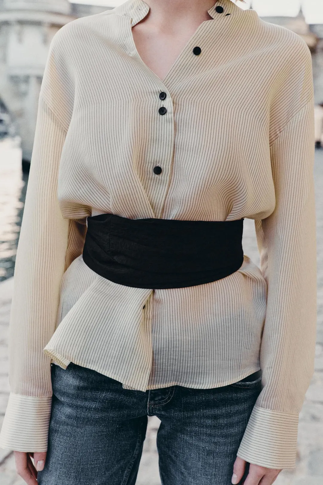 Рубашка в полоску с поясом-кушаком ZW Collection, Zara