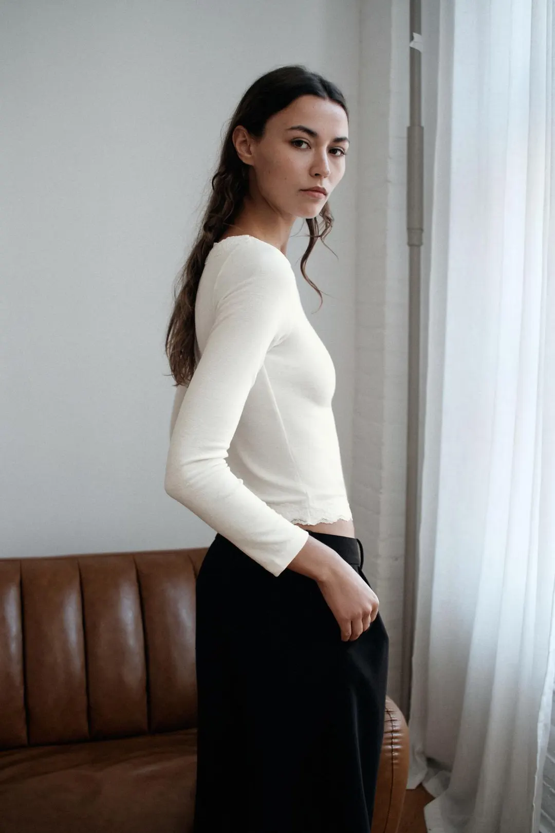 Топ кружевной с вырезом лодочкой, Zara
