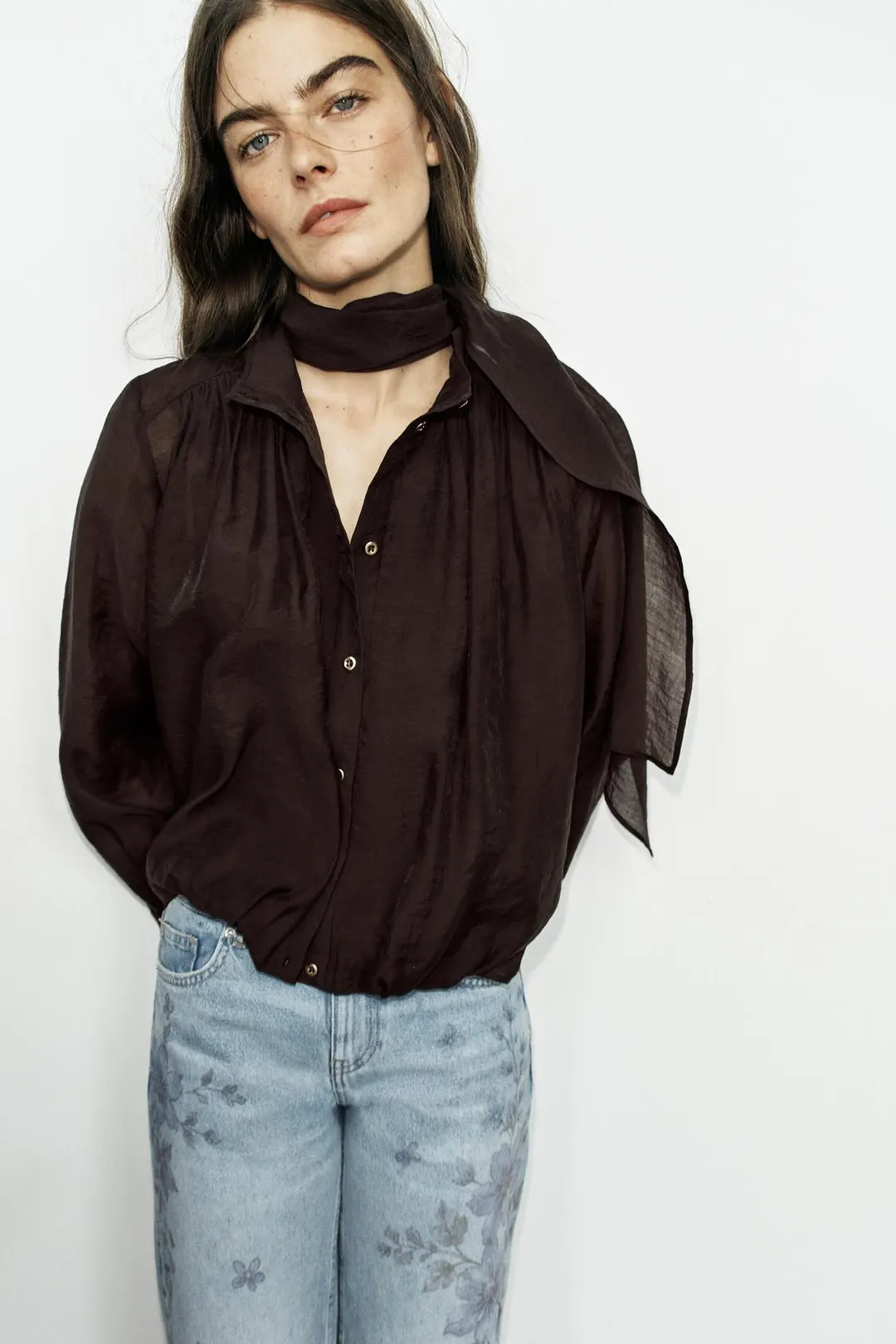 Рубашка с шарфом, Zara