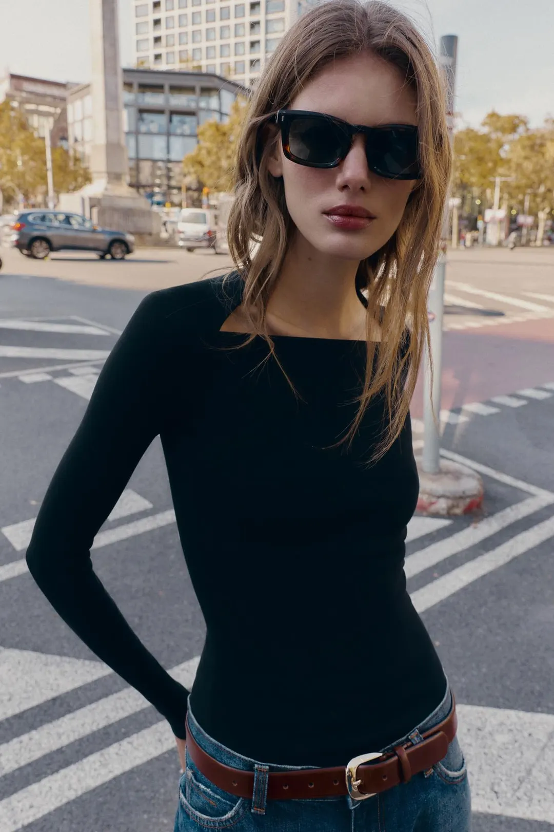 Футболка в рубчик с квадратным вырезом, Zara