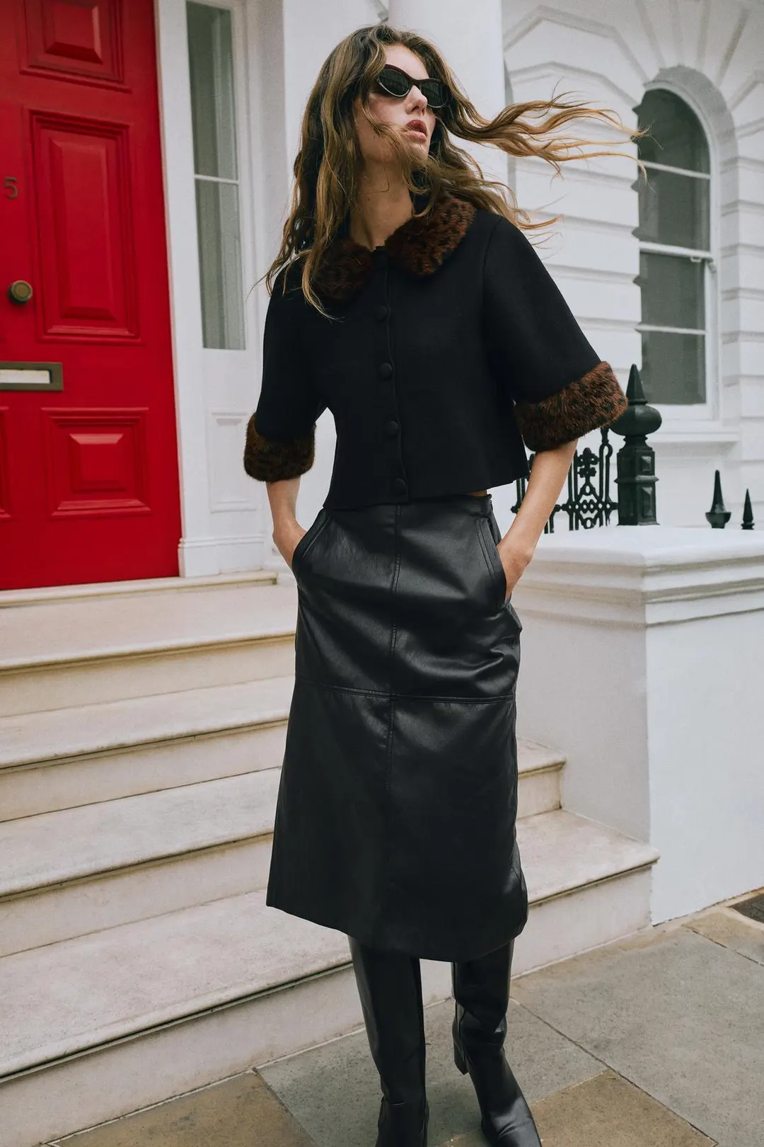 Короткая вязаная куртка со съемным лацканом, Zara