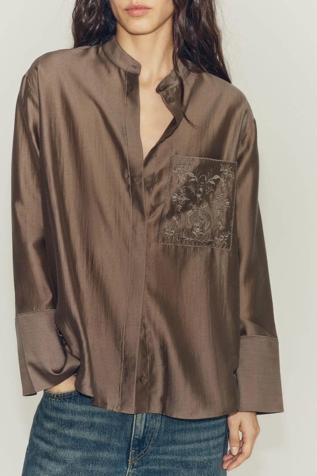 Рубашка с вышитым карманом ZW Collection, Zara