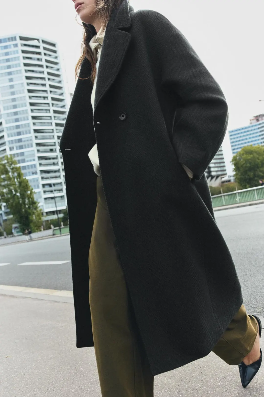 Пальто оверсайз из смесовой шерсти, Zara