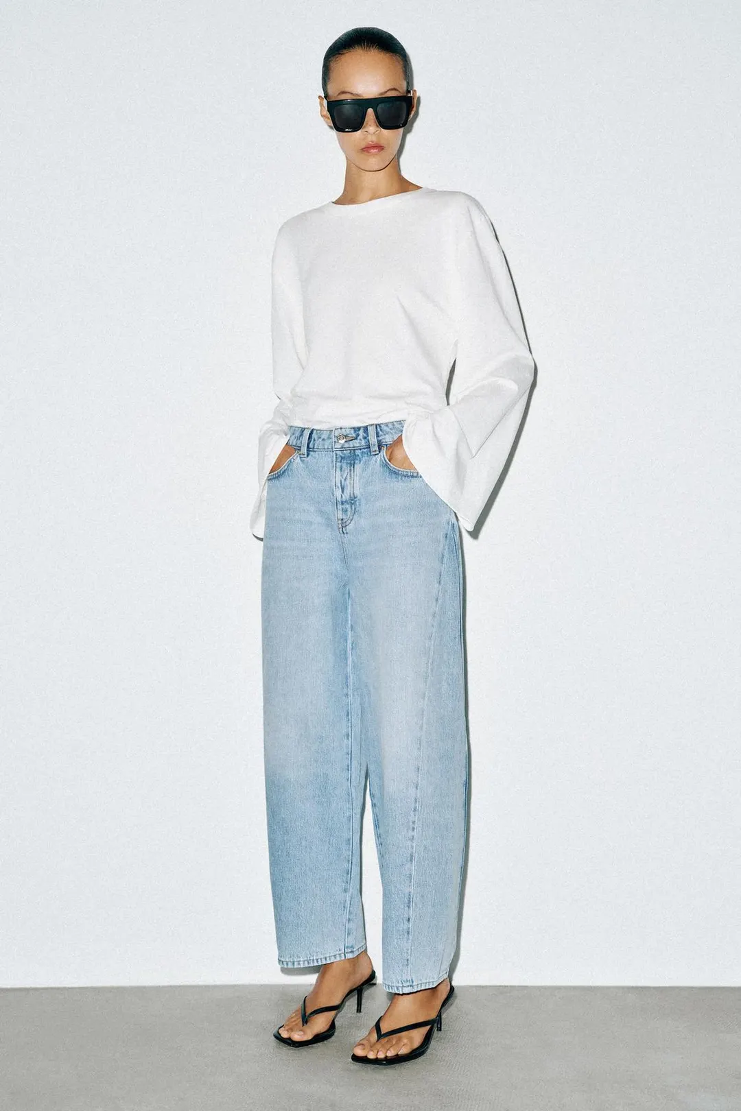 Джинсы-баллоны Z1975 с высокой посадкой и рельефными швами, Zara