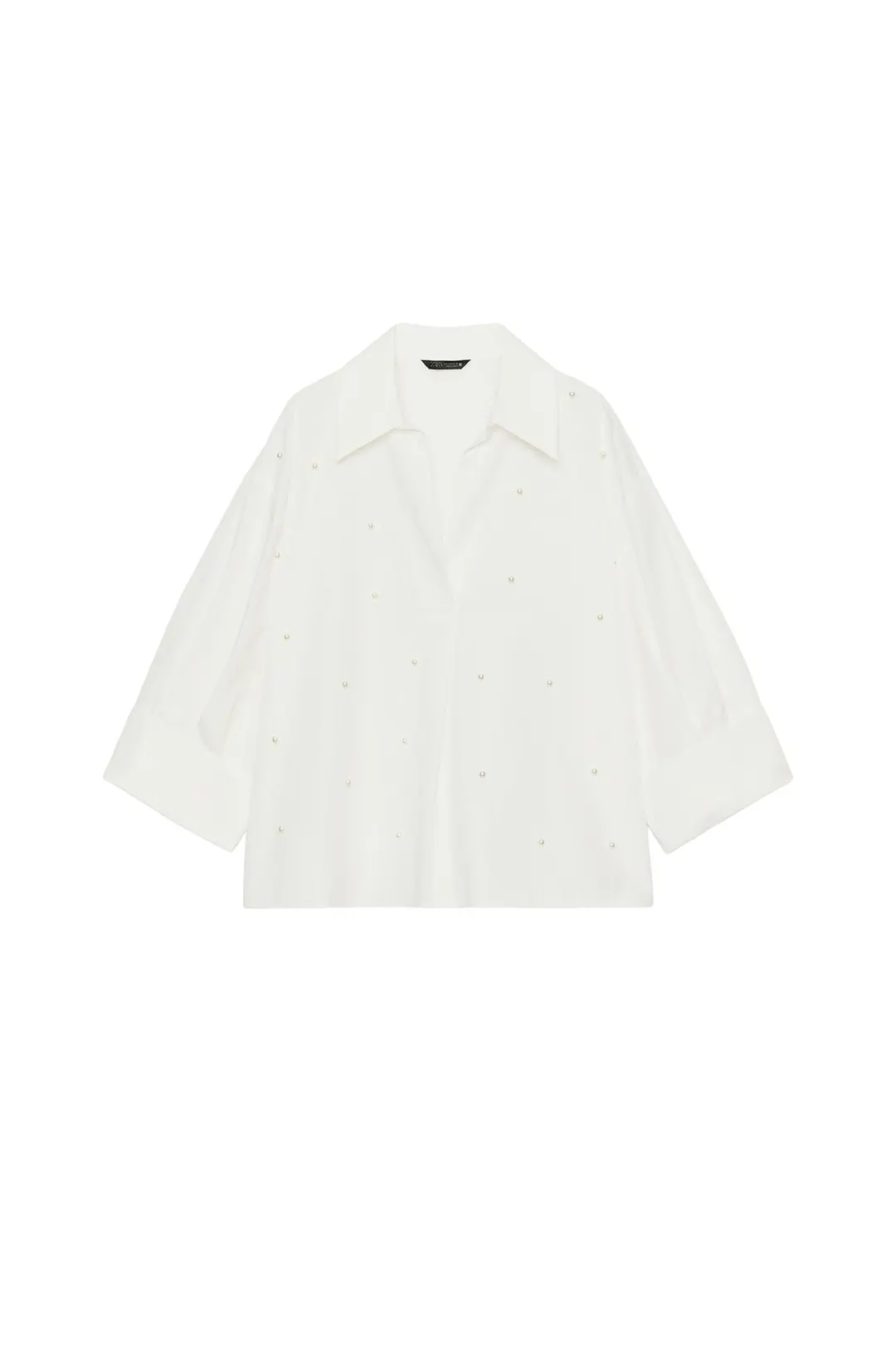 Рубашка из поплина с искусственным жемчугом, Zara