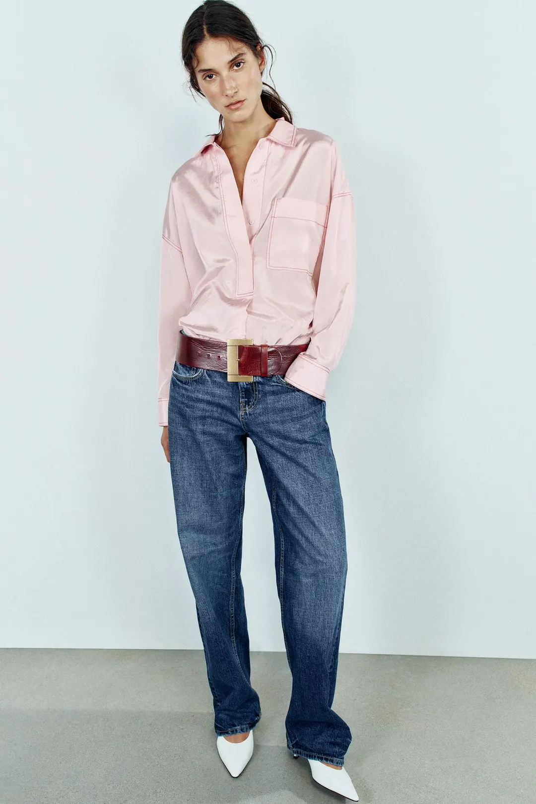 Ремень широкий из 100% кожи с квадратной пряжкой, Zara