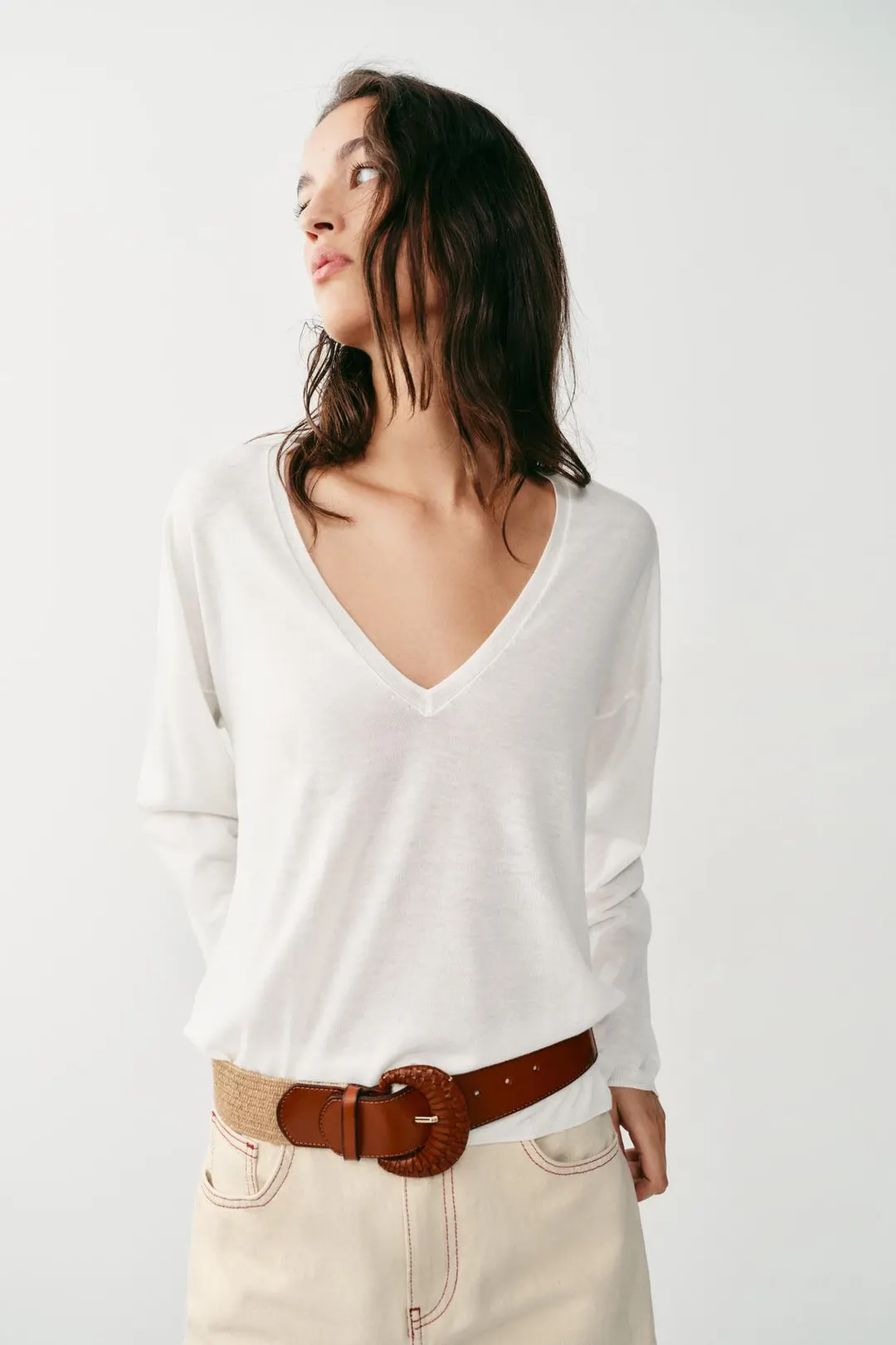 Эластичный ремень из джута и кожи, Zara