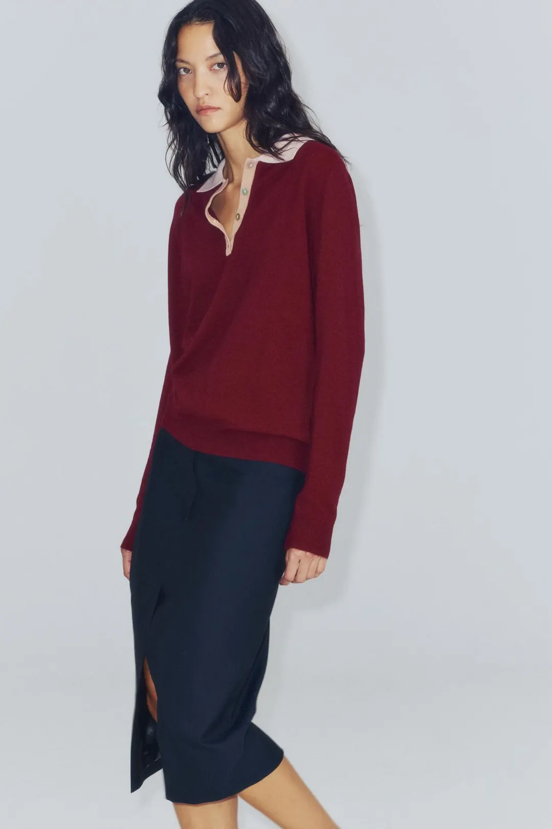 Комбинированное вязаное поло, Zara