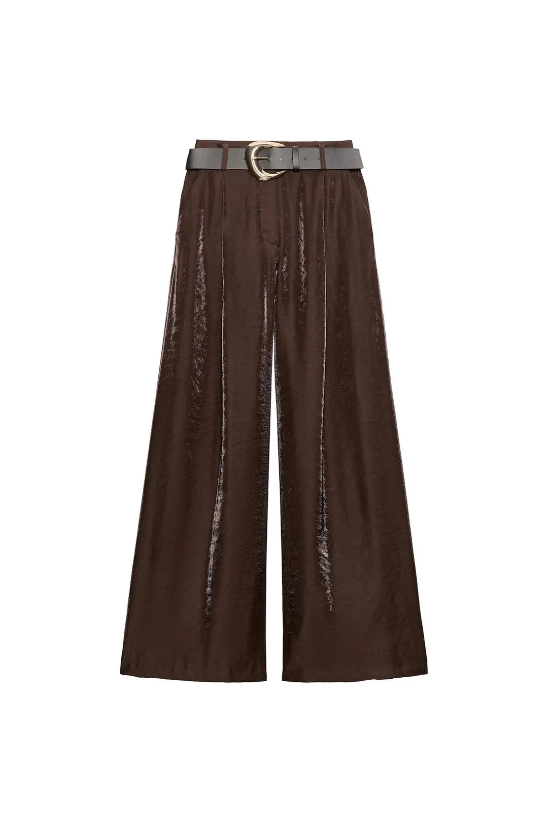 Широкие брюки из сатина с ремнем, Zara