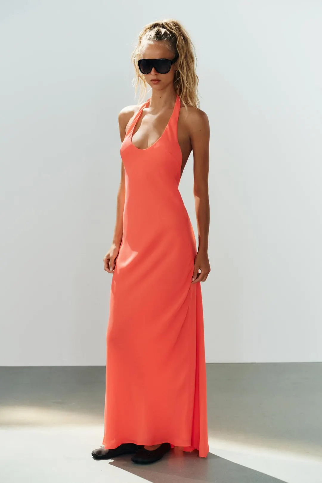 Платье макси с воротником халтер, Zara