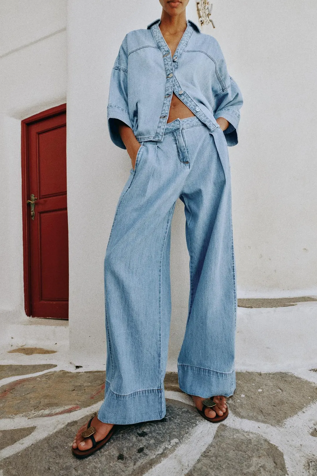 Джинсы широкие с высокой посадкой и складками Z1975, Zara