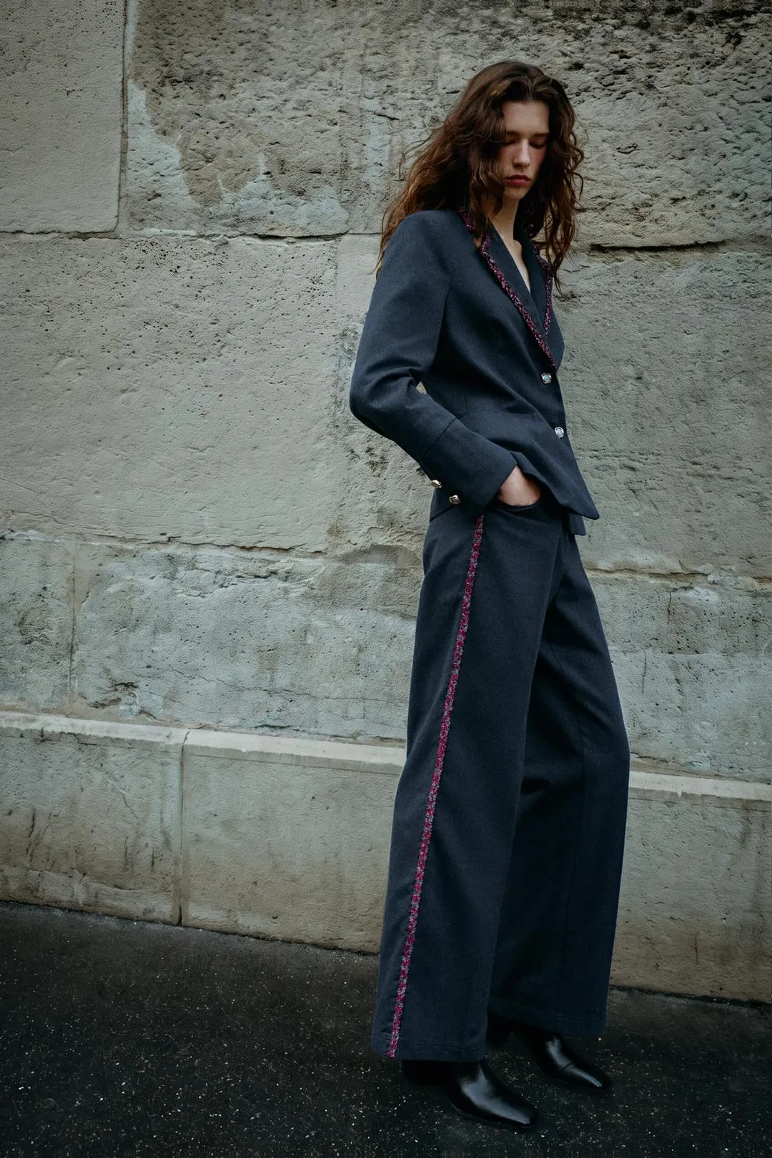 Брюки прямого кроя с отделкой тесьмой, Zara