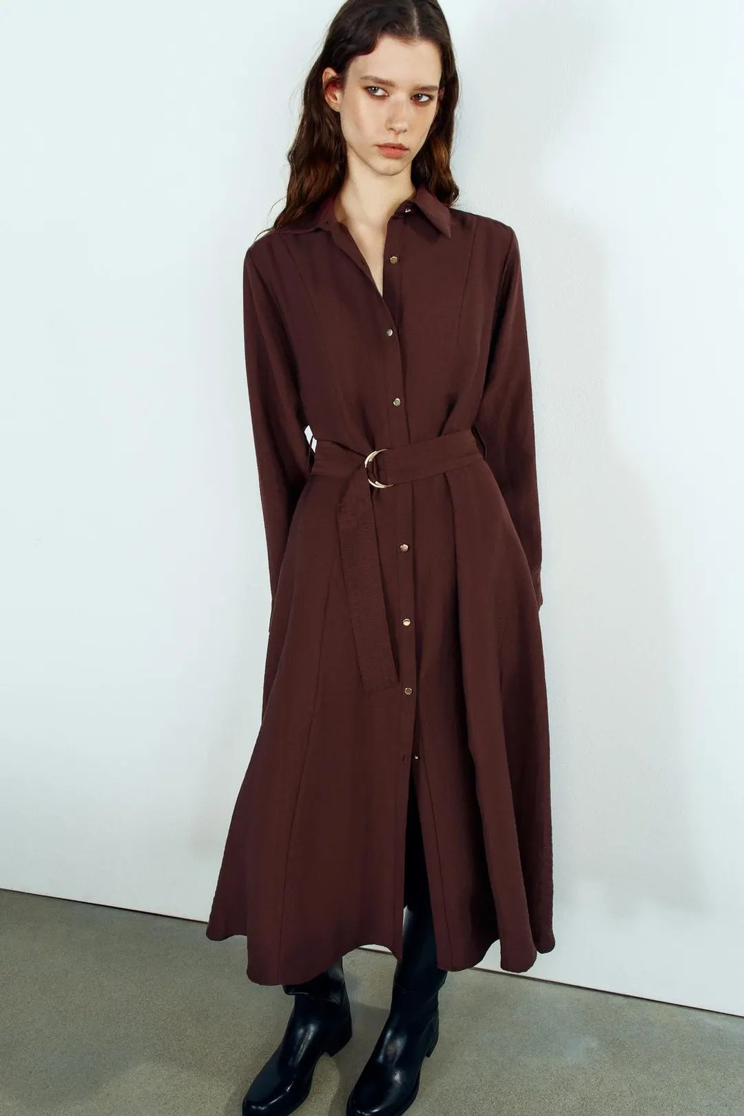 Платье-рубашка с поясом, Zara