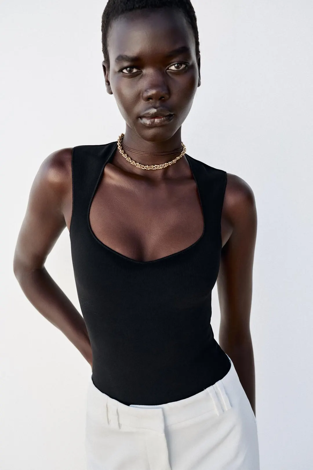 Боди стрейч с квадратным вырезом, Zara