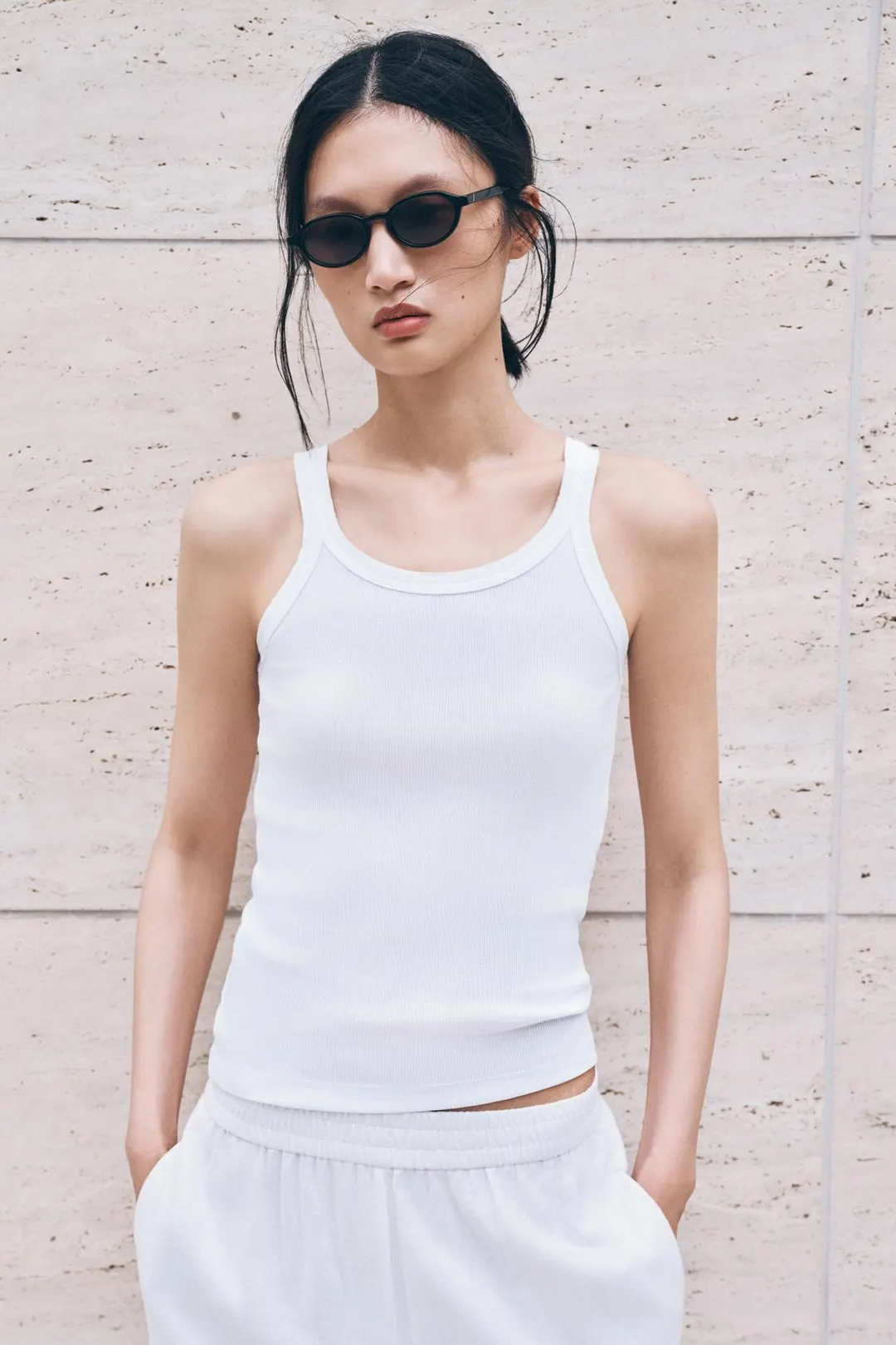 Майка в рубчик из хлопка, Zara