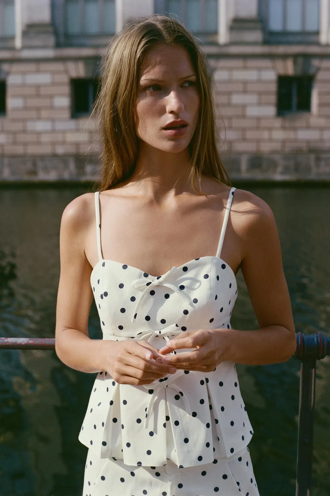 Топ с баской в горошек, Zara