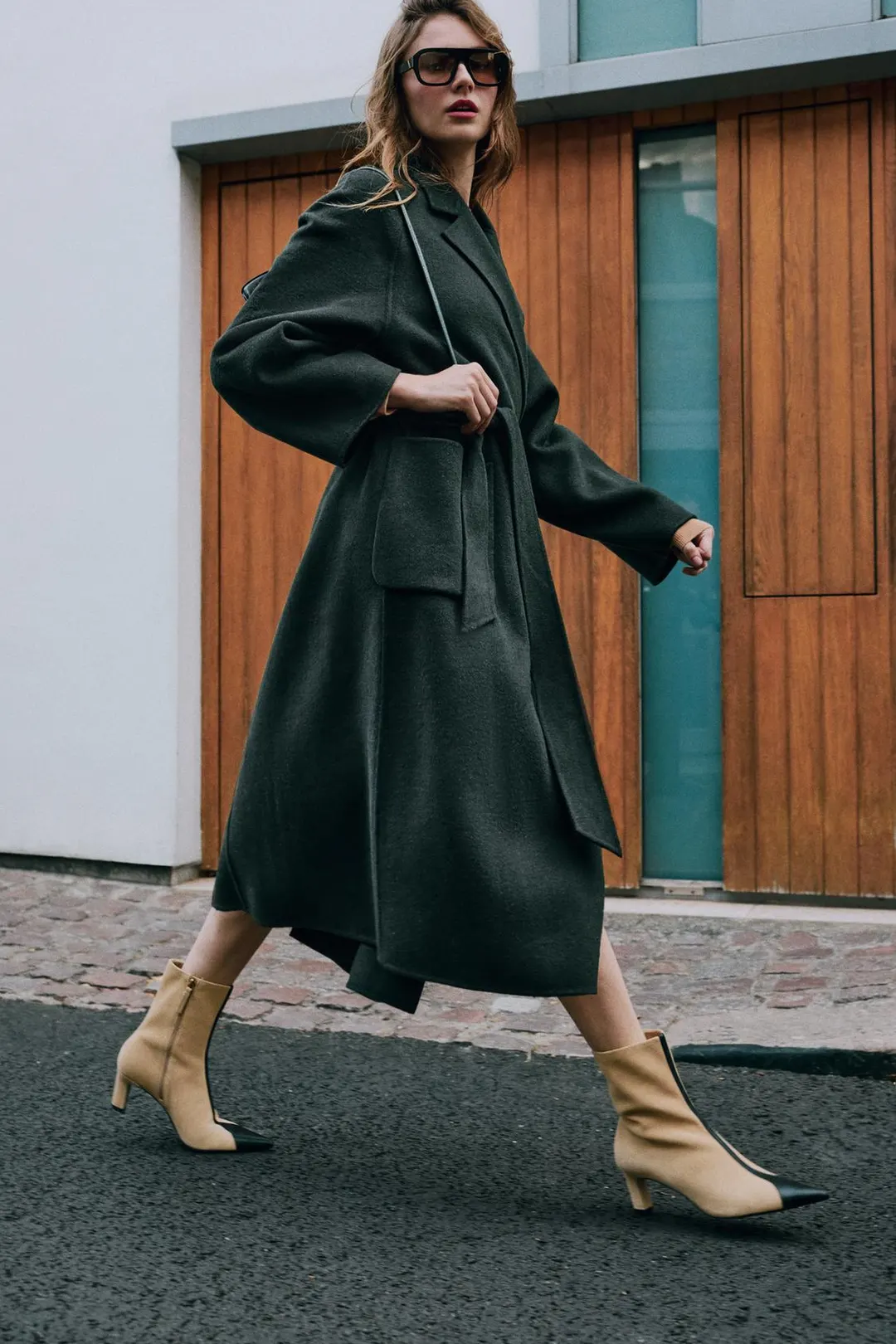 Ботильоны комбинированные кожаные на каблуке, Zara