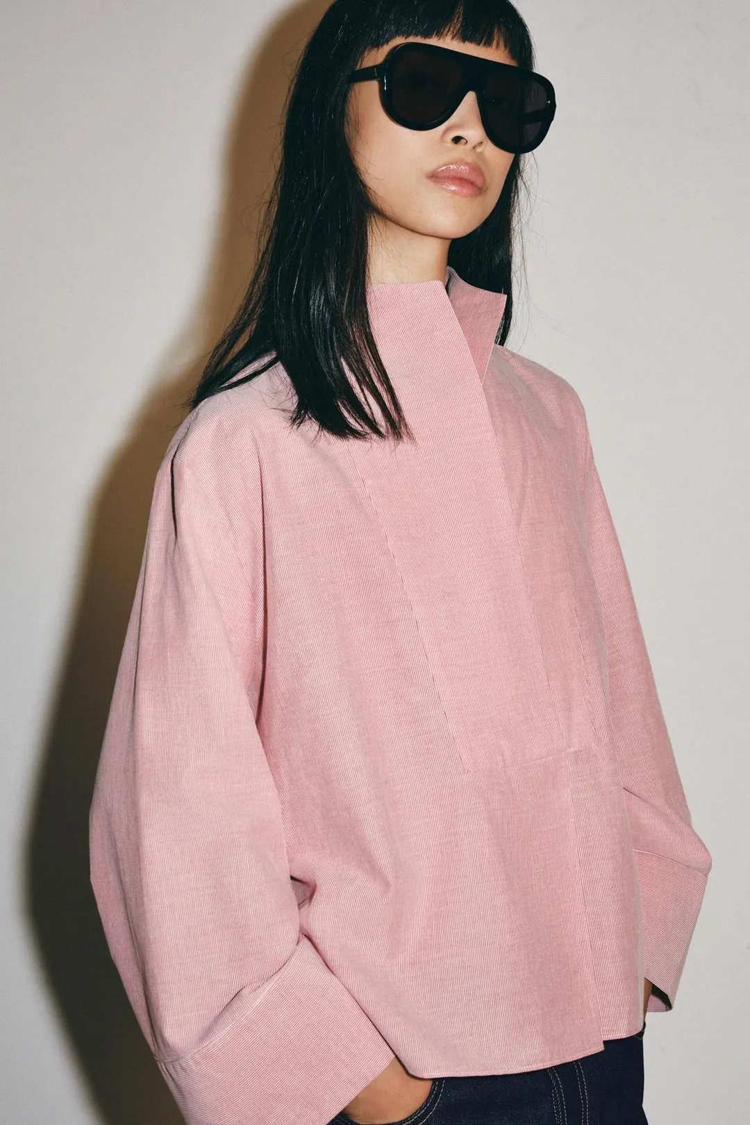 Рубашка в полоску с манишкой ZW Collection, Zara