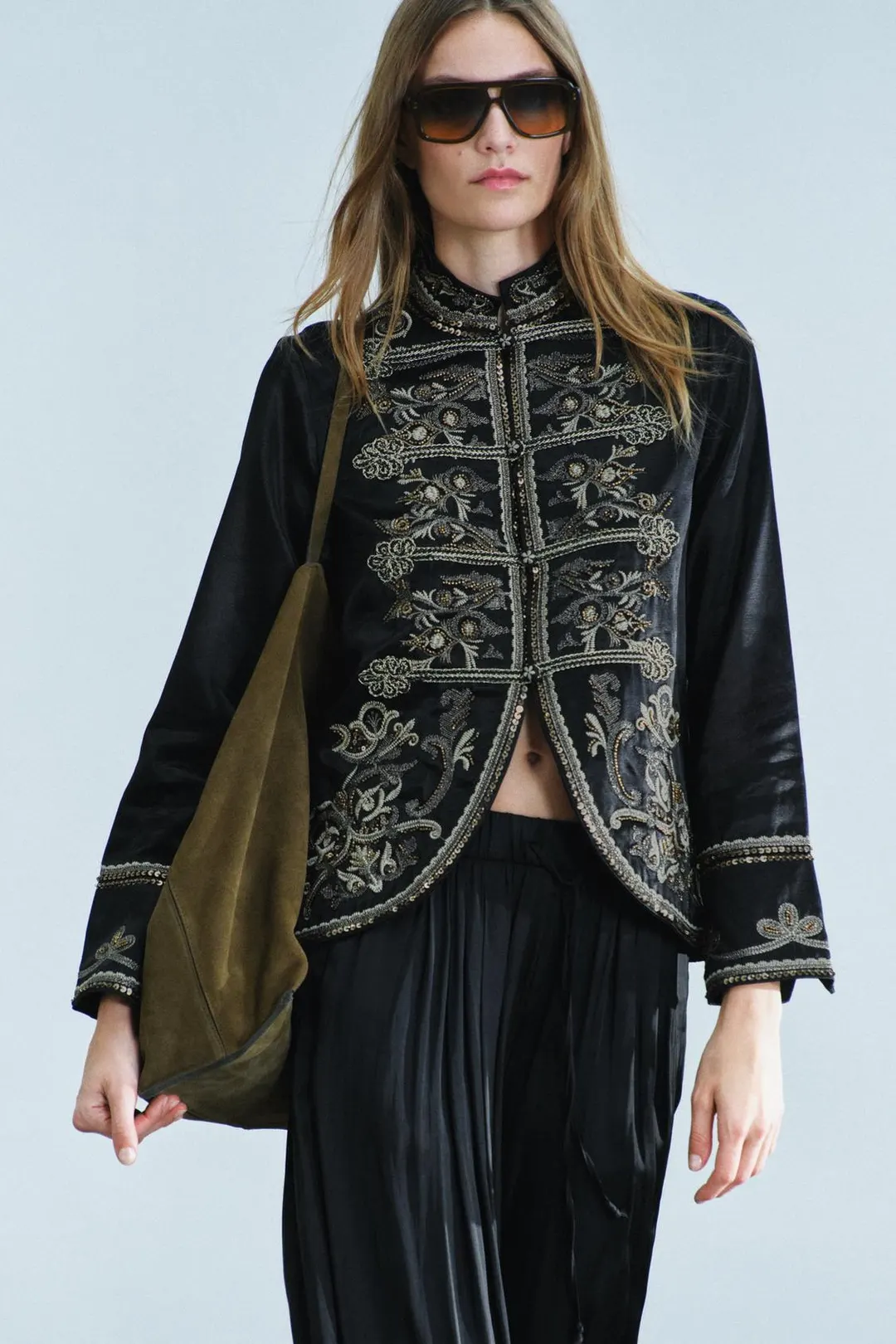Куртка с вышивкой и застежкой на узелки ZW Collection, Zara