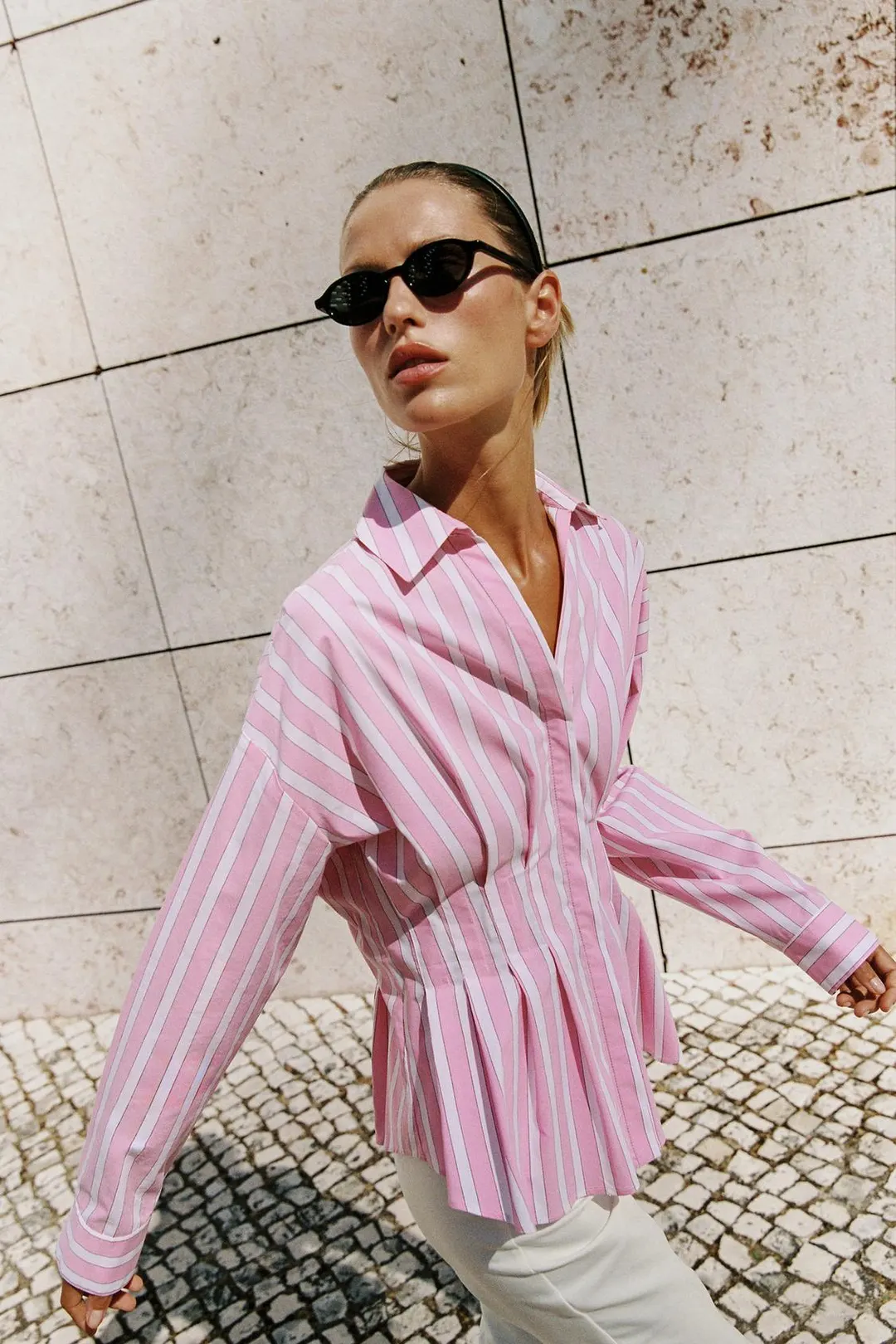 Рубашка в полоску с плиссировкой, Zara