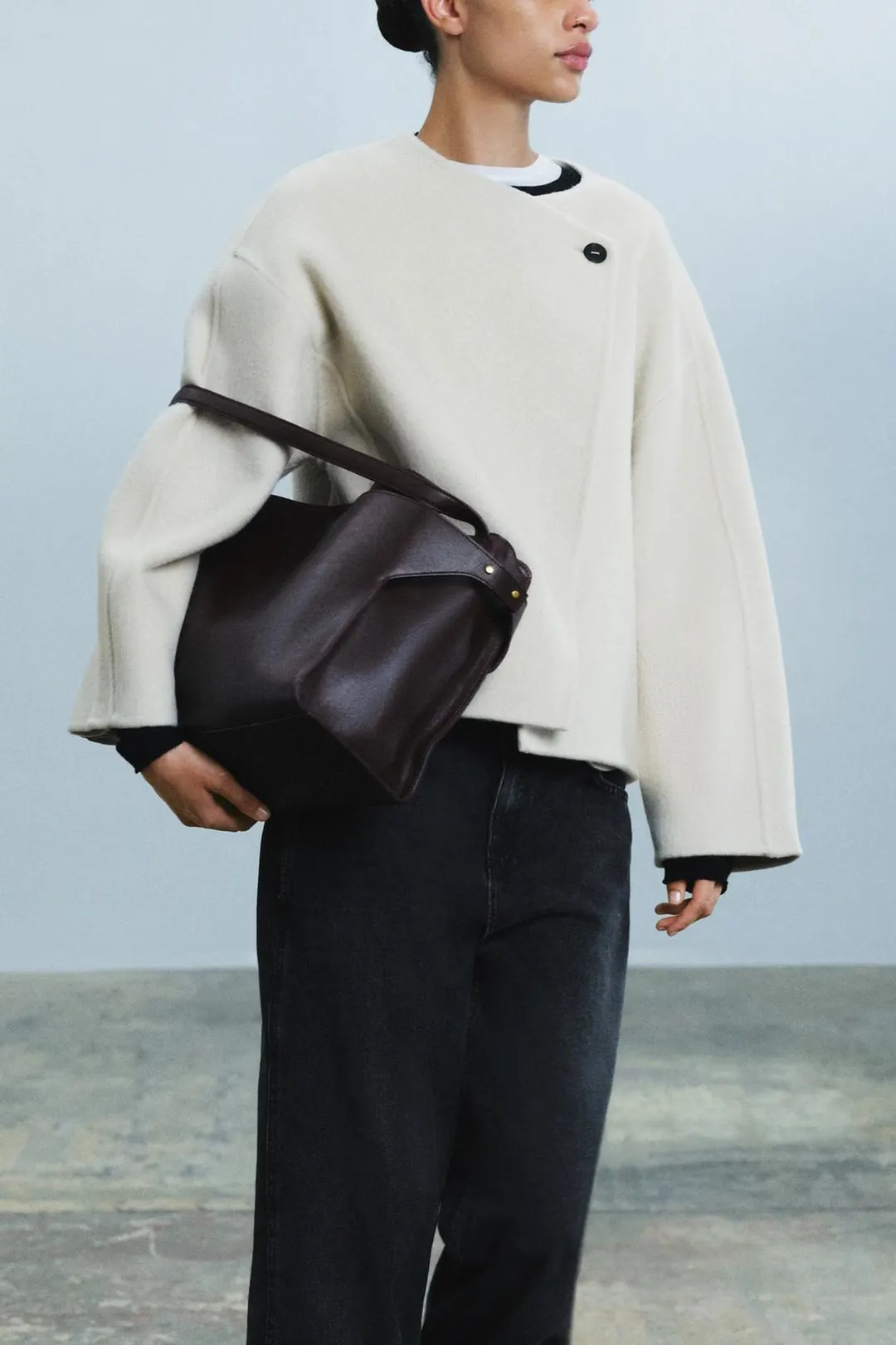 Пальто короткое из смесовой шерсти ZW Collection, Zara