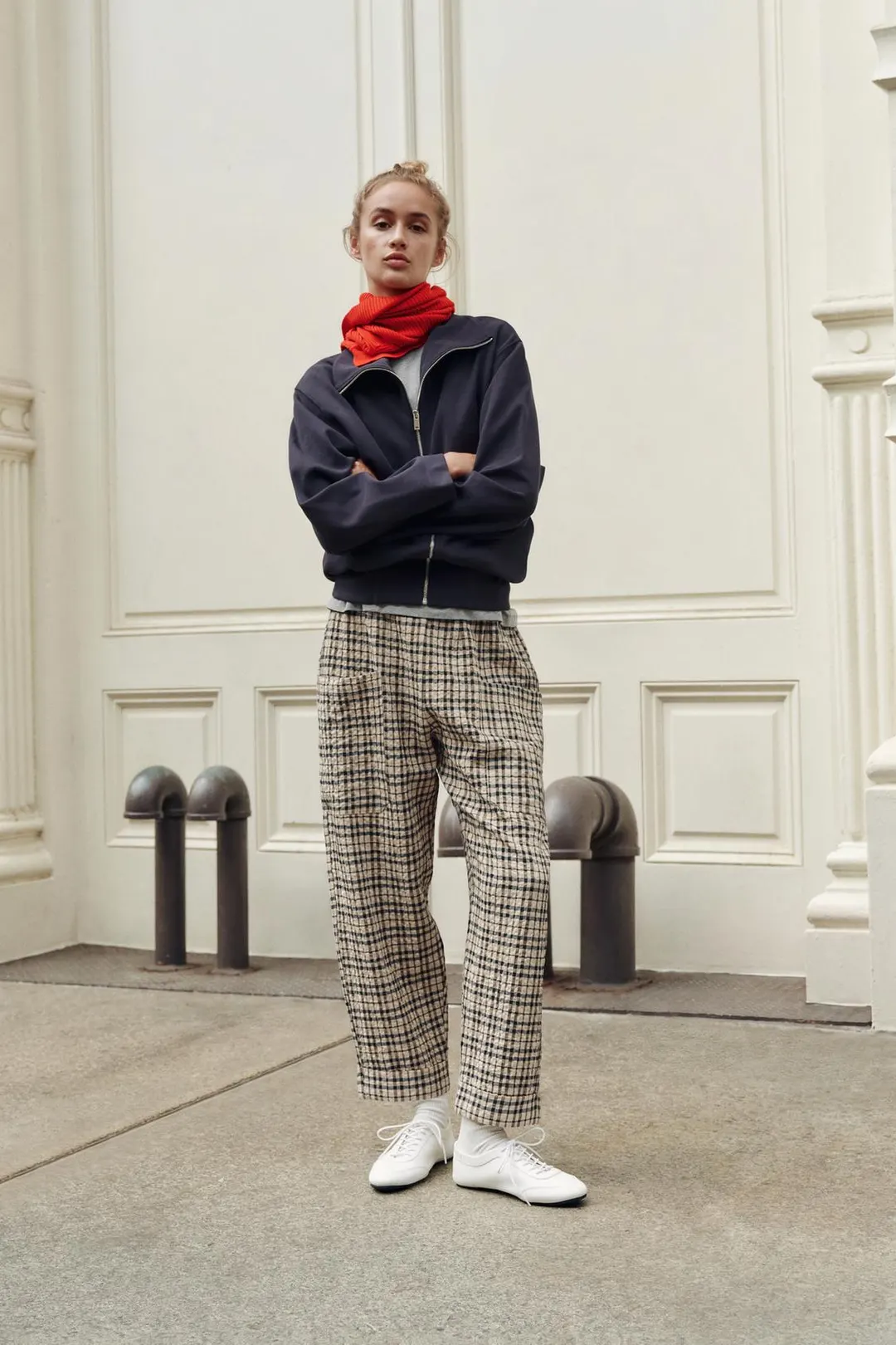 Брюки в клетку с эластичным поясом, Zara