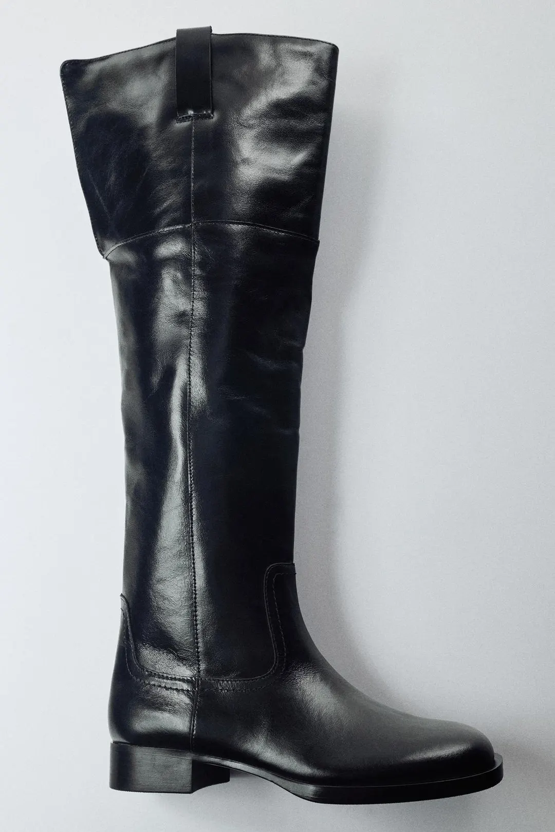 Сапоги кожаные до колена без каблука, Zara