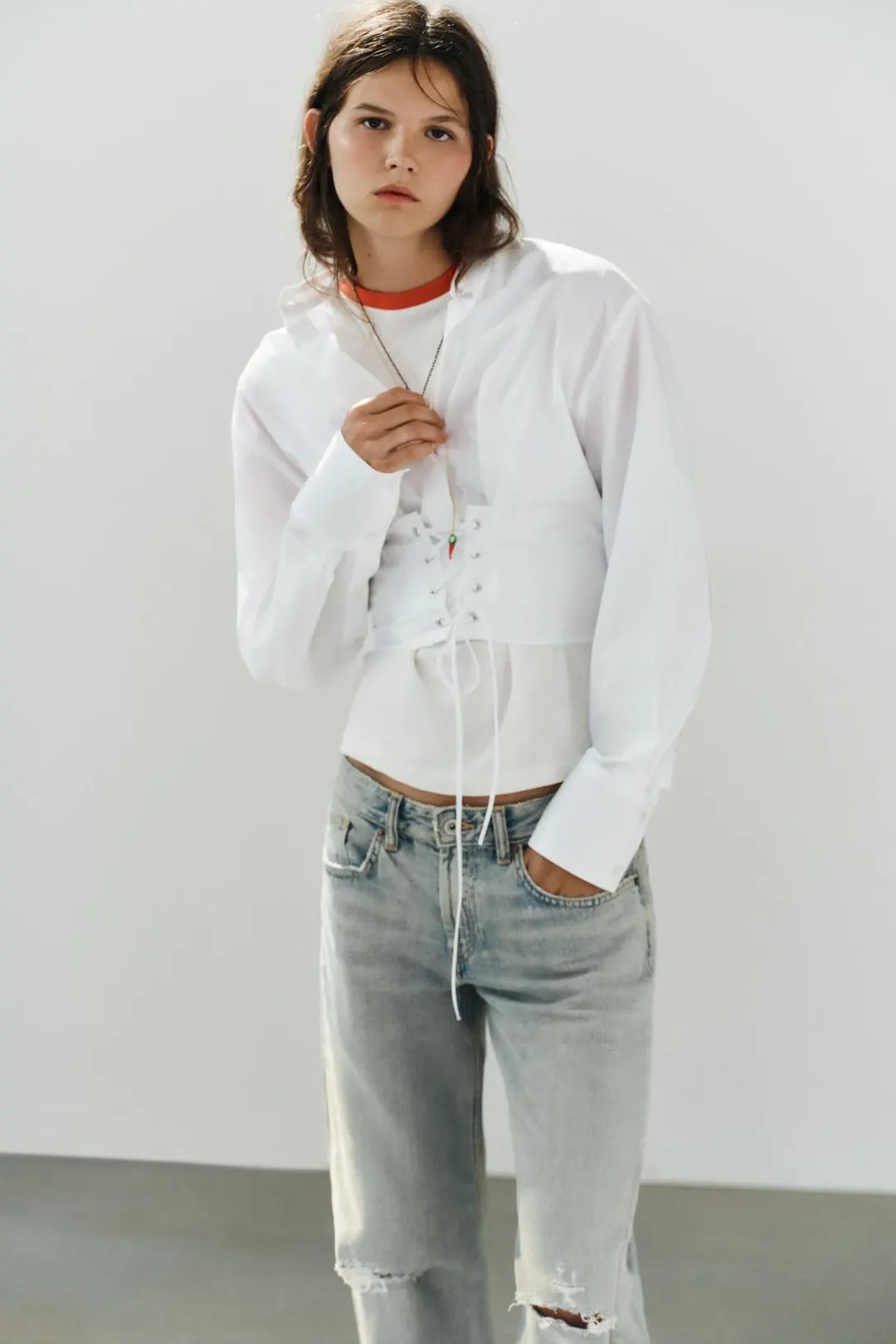 Корсетная рубашка из поплина на бретелях, Zara