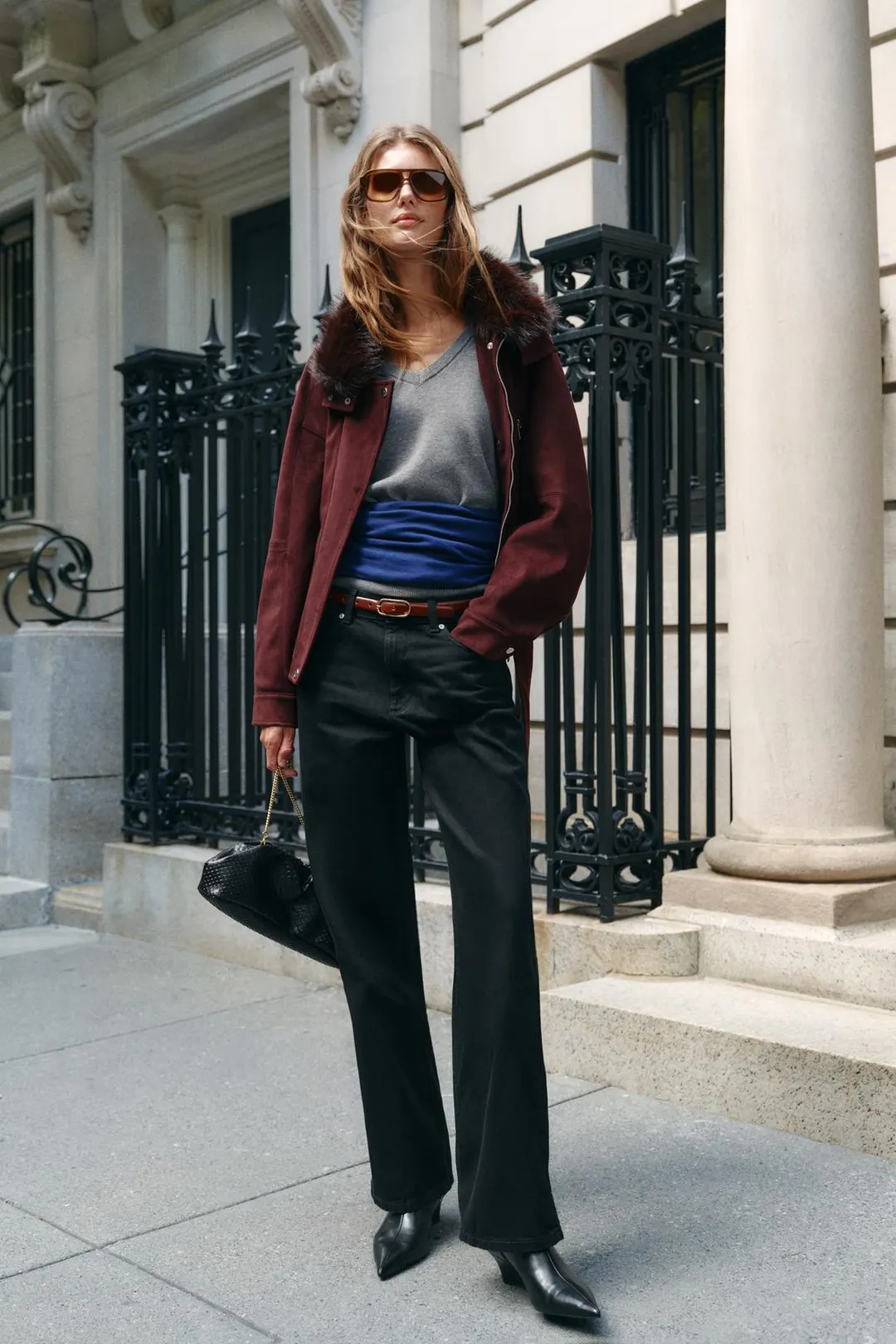 Куртка с поясом и воротником из искусственного меха, Zara