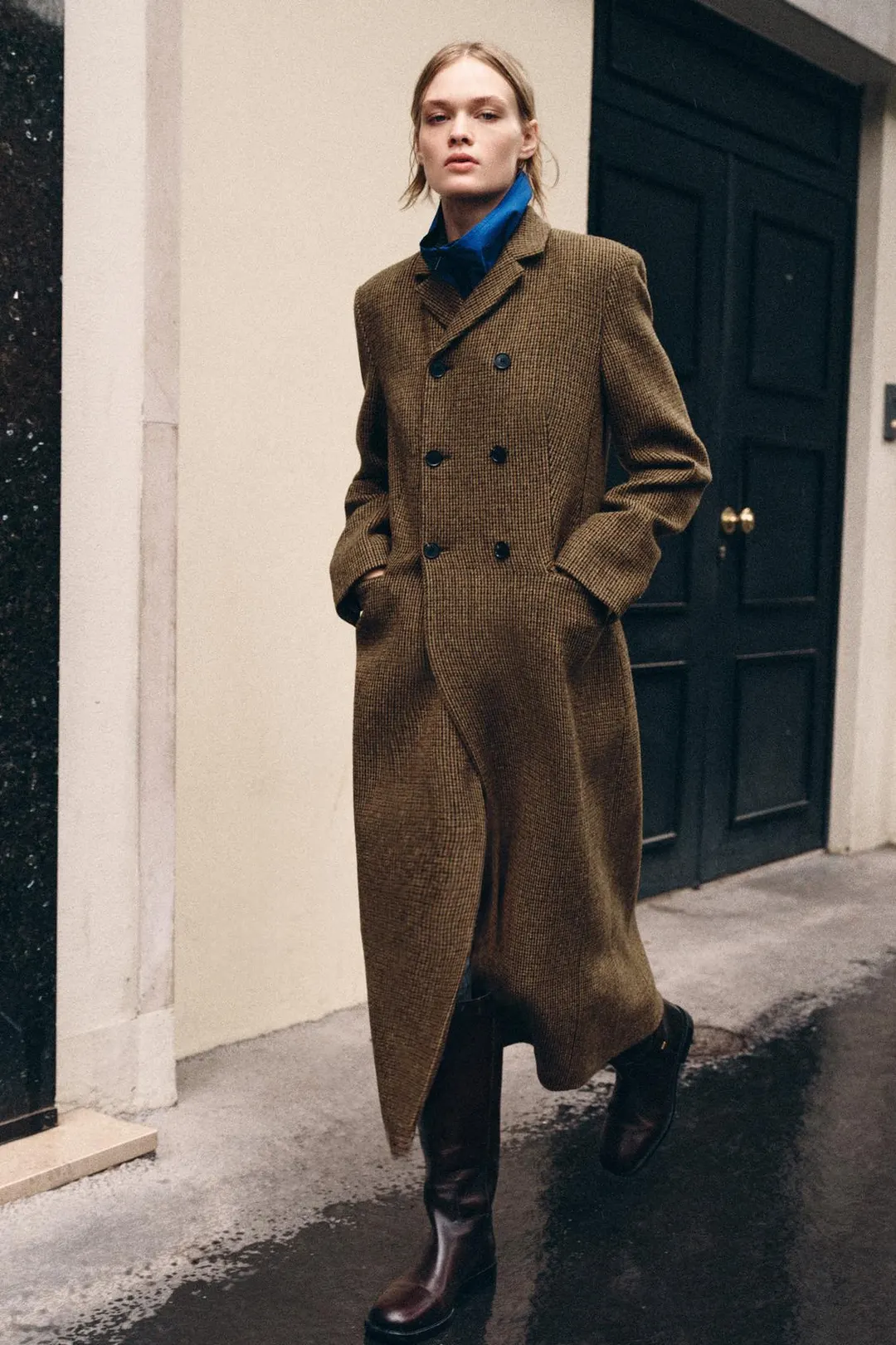 Пальто в клетку из 100% шерсти ZW Collection, Zara