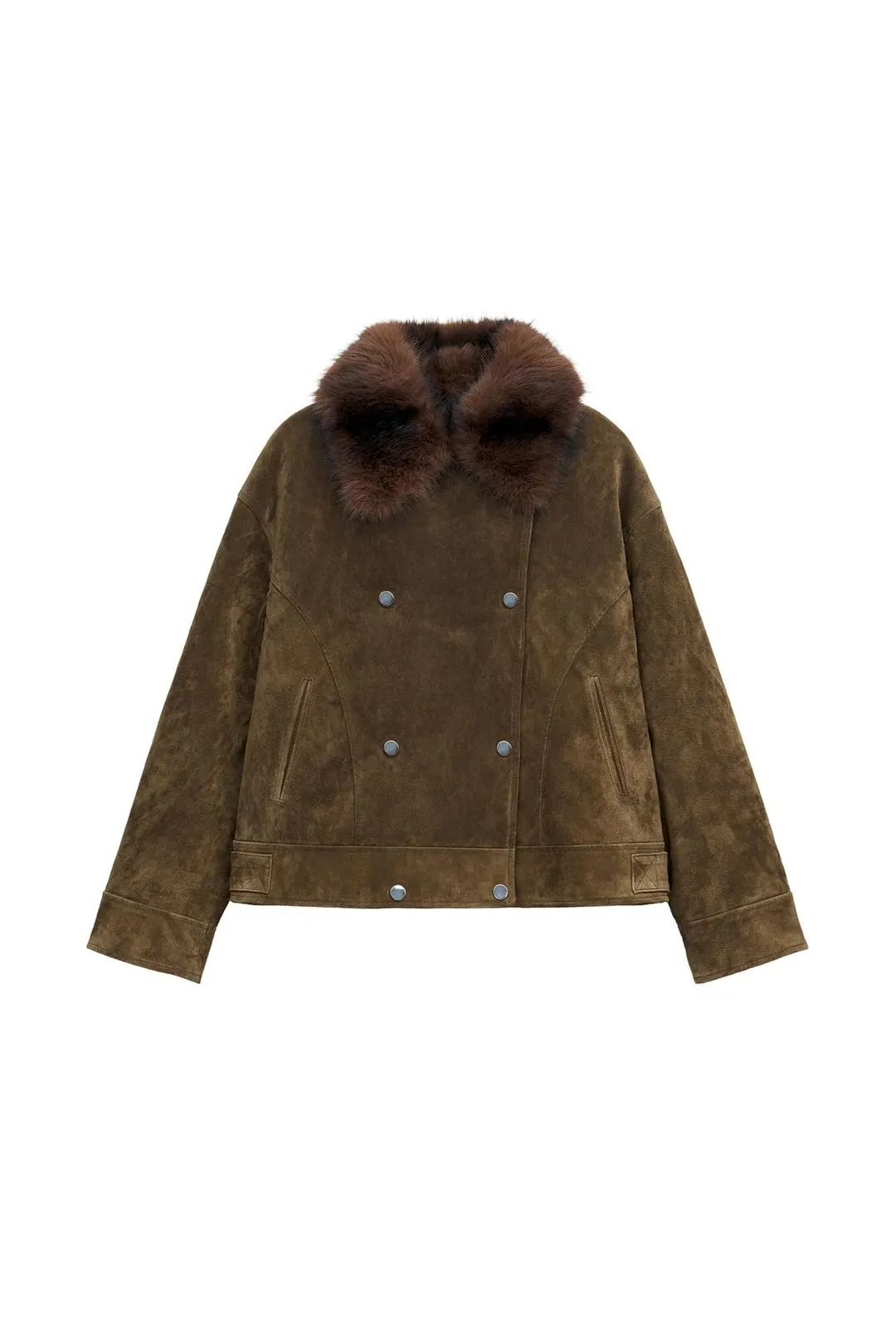 Куртка из 100% кожи с воротником из искусственного меха, Zara