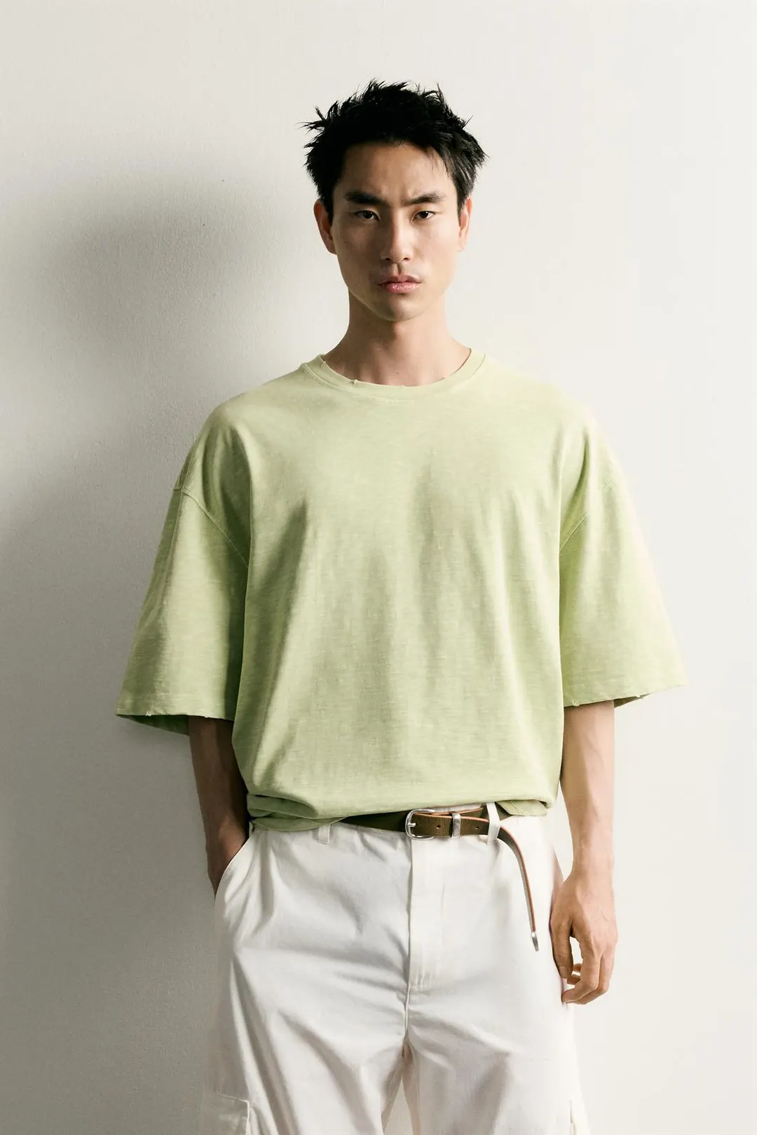 Футболка вареная из меланжевого трикотажа relaxed fit, Zara
