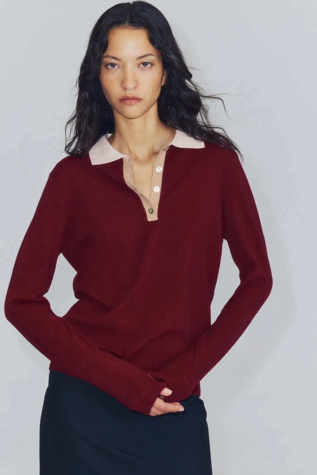 Комбинированное вязаное поло, Zara