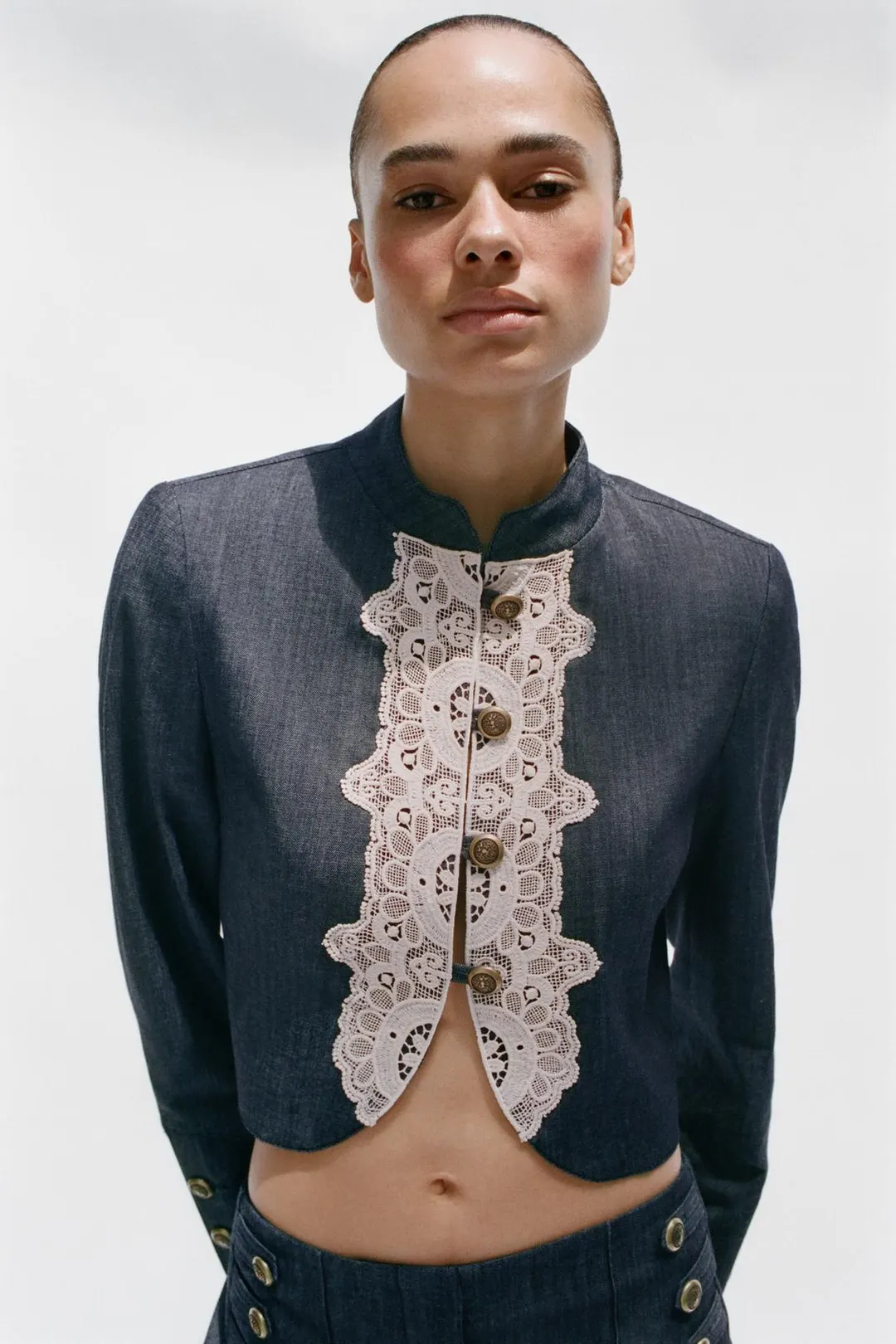 Куртка укороченная с кружевной отделкой, Zara