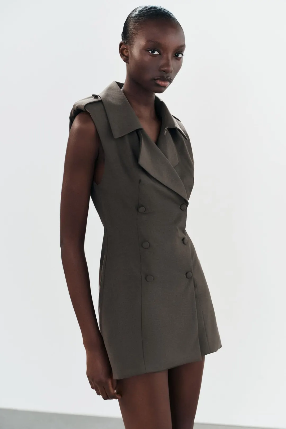 Платье мини со шлевками и пуговицами, Zara