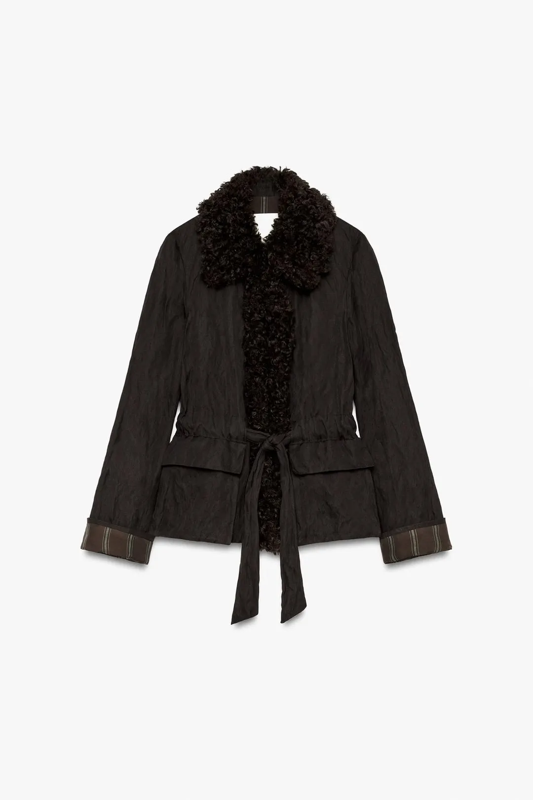 Куртка с воротником из искусственного меха и поясом ZW Collection, Zara