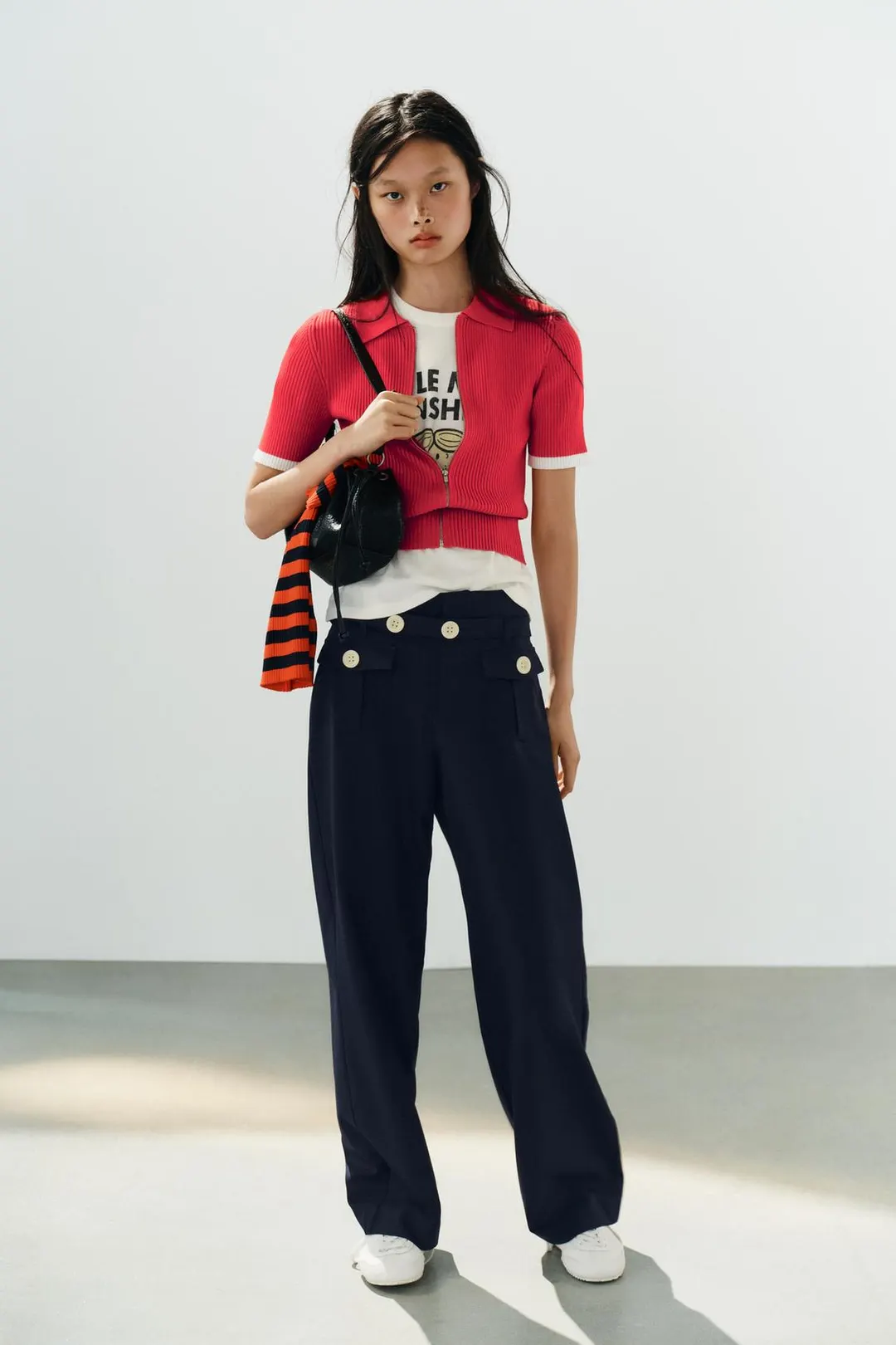 Кардиган-поло в рубчик с короткими рукавами, Zara