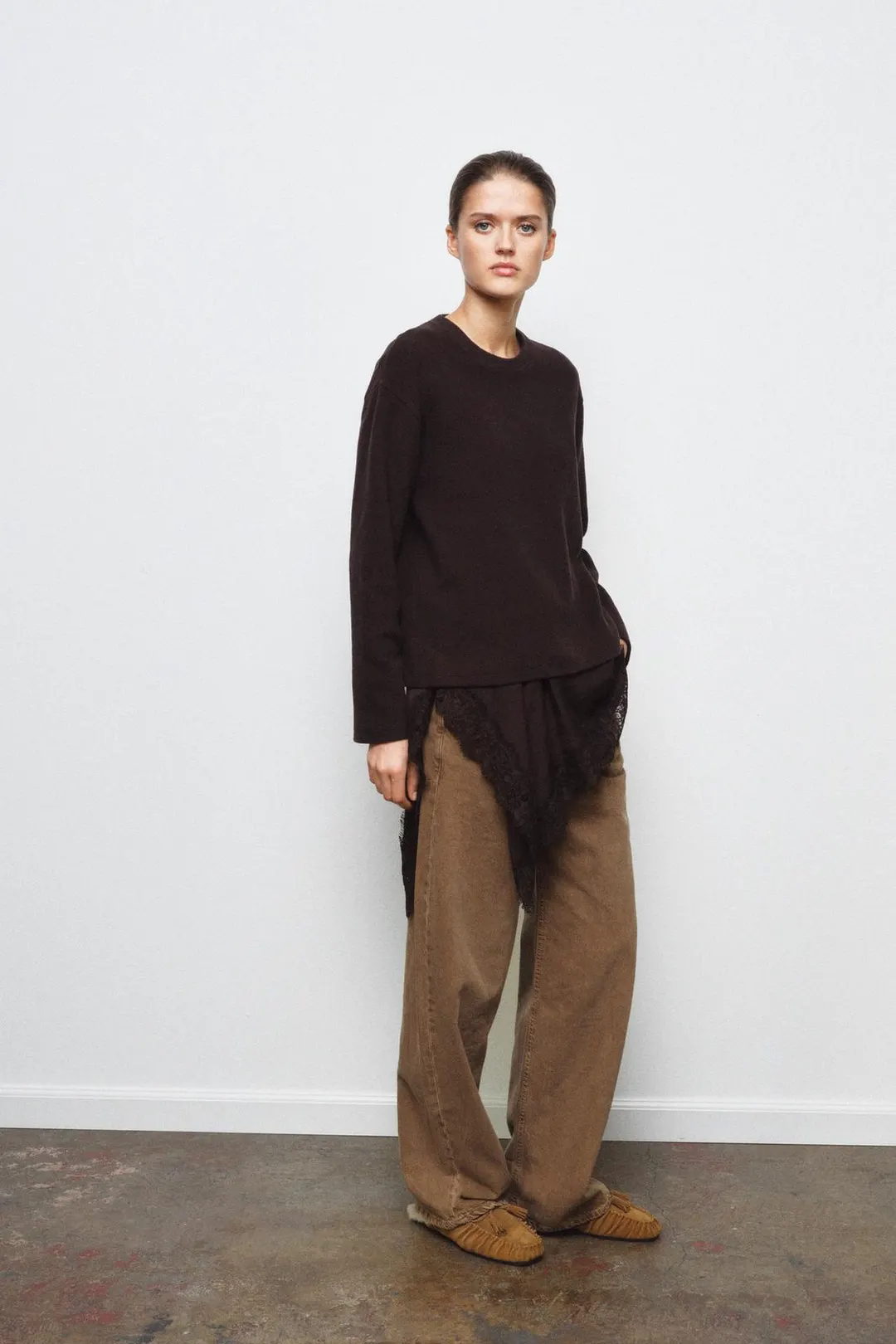 Топ комбинированный с кружевом, Zara