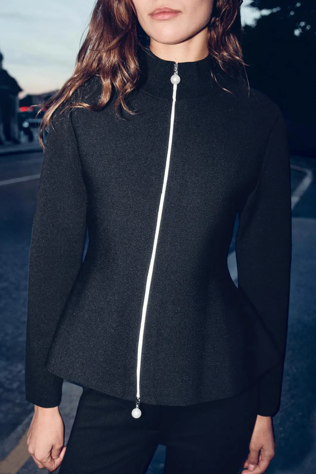 Кардиган на молнии с искусственным жемчугом, Zara
