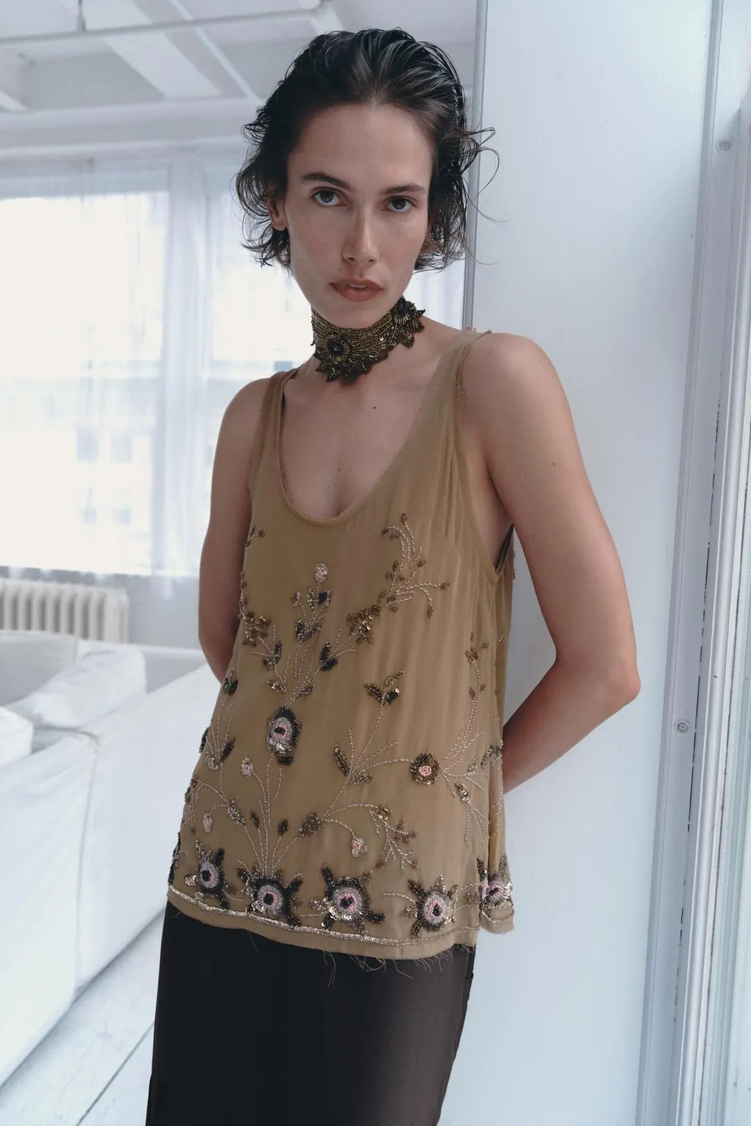 Топ с цветочной вышивкой, Zara