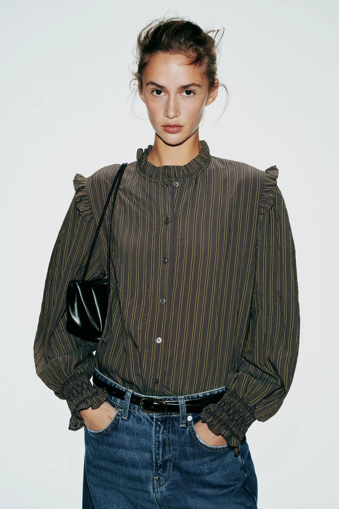 Блузка в полоску с оборками, Zara