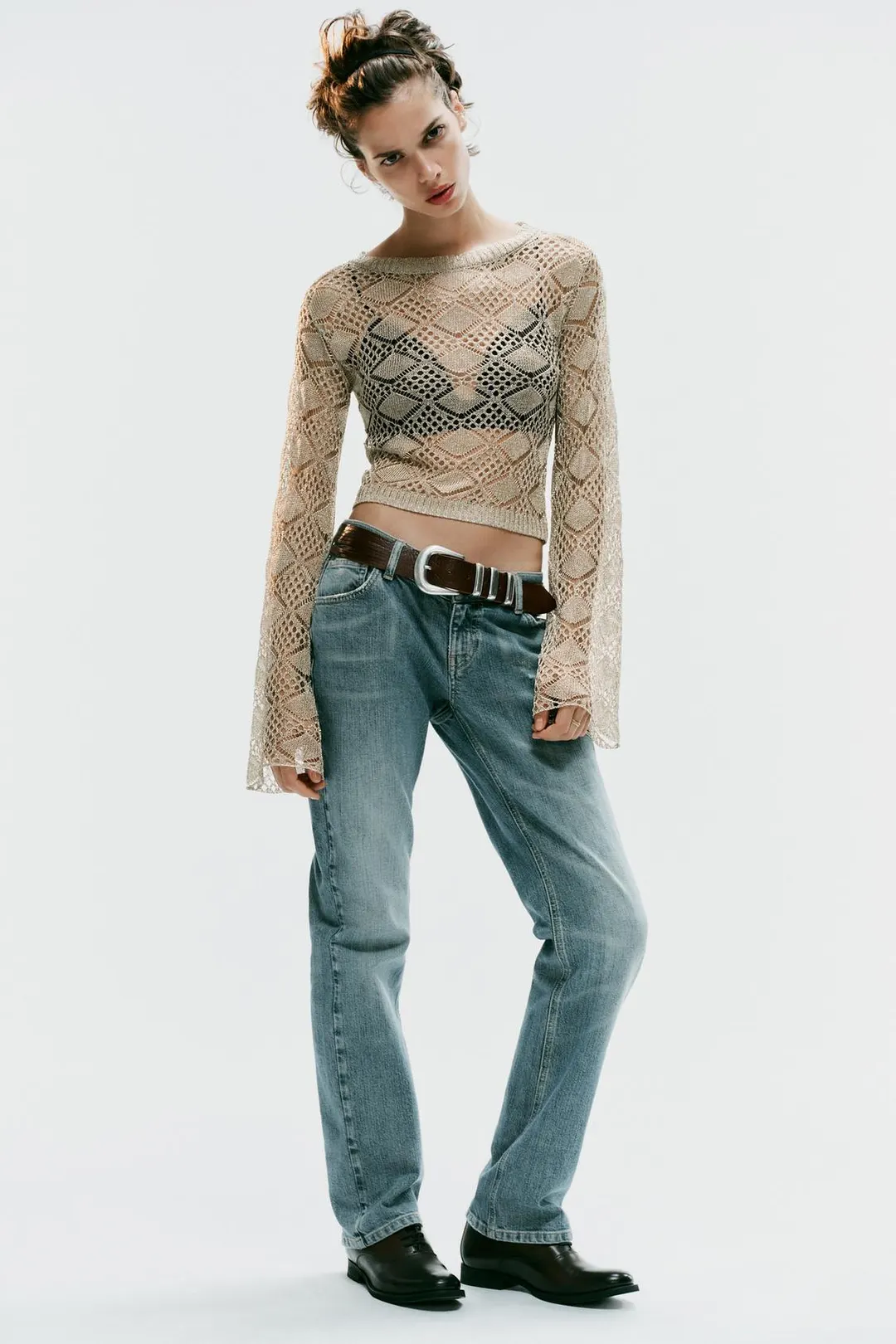 Джемпер ажурной вязки с расклешенными рукавами, Zara