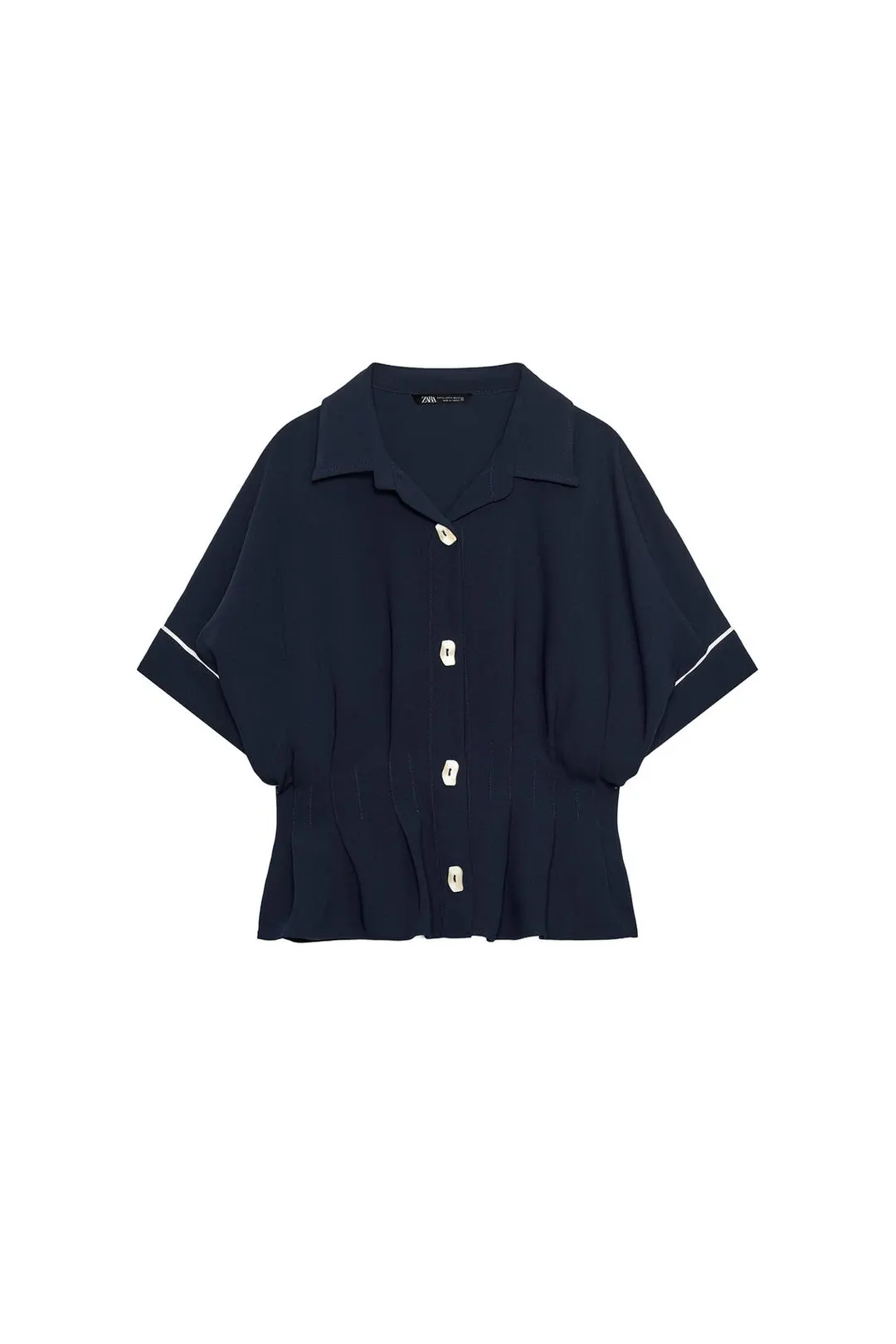 Рубашка плиссированная с контрастным кантом, Zara