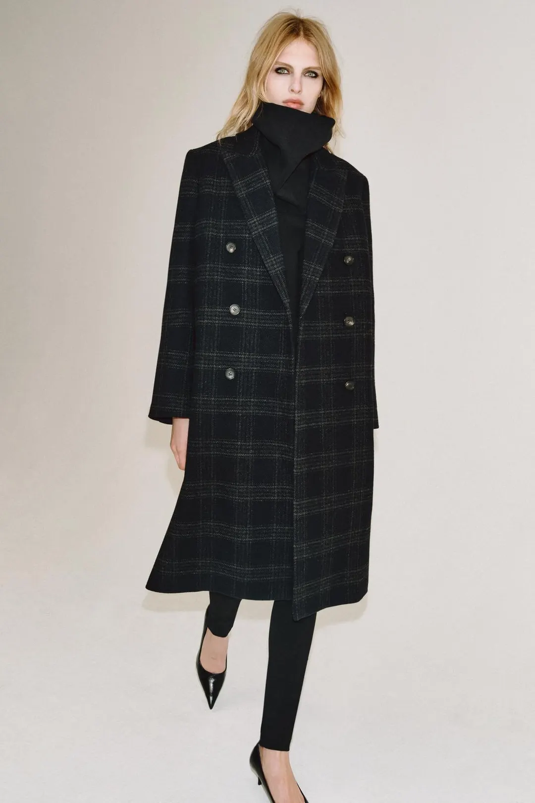 Пальто в клетку из смесовой шерсти ZW Collection, Zara