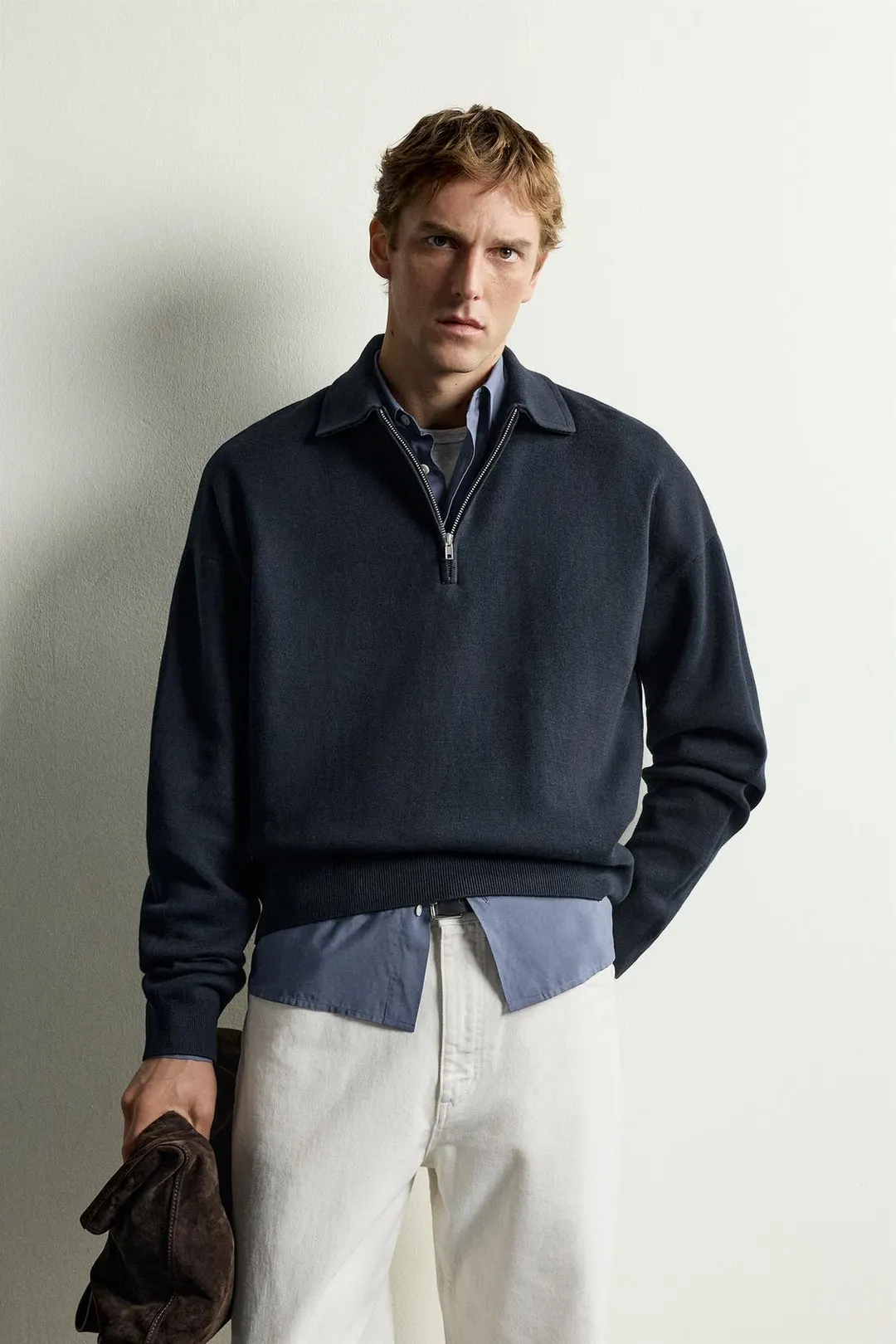 Поло вязаное с молнией до груди, Zara